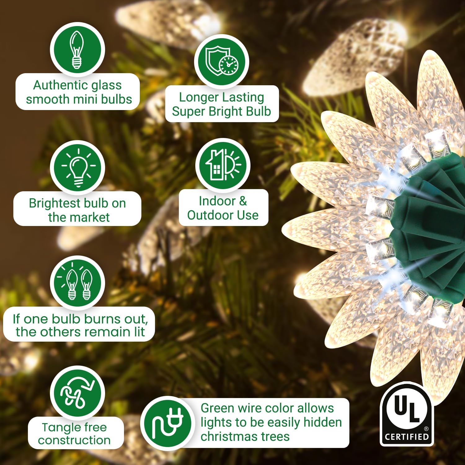 Tupkee Christmas LED Twinkle Lights, 24.5 ft, Champagne Bulbs, 8 of 50 Twinkle, Professional Grade Indoor Outdoor, Model TSD