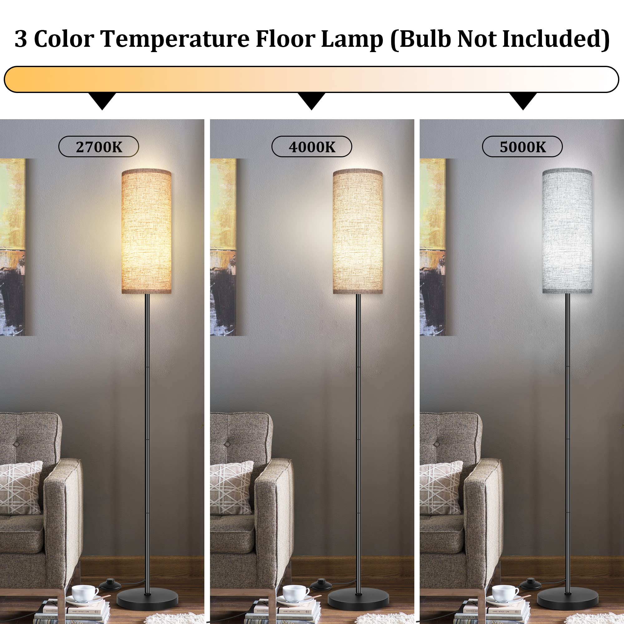 PARTPHONER Floor Lamp, Modern Minimalist Design, Beige Metal, Model ZYTFL, Foot Switch, Ideal for Living Room, Bedroom, Office