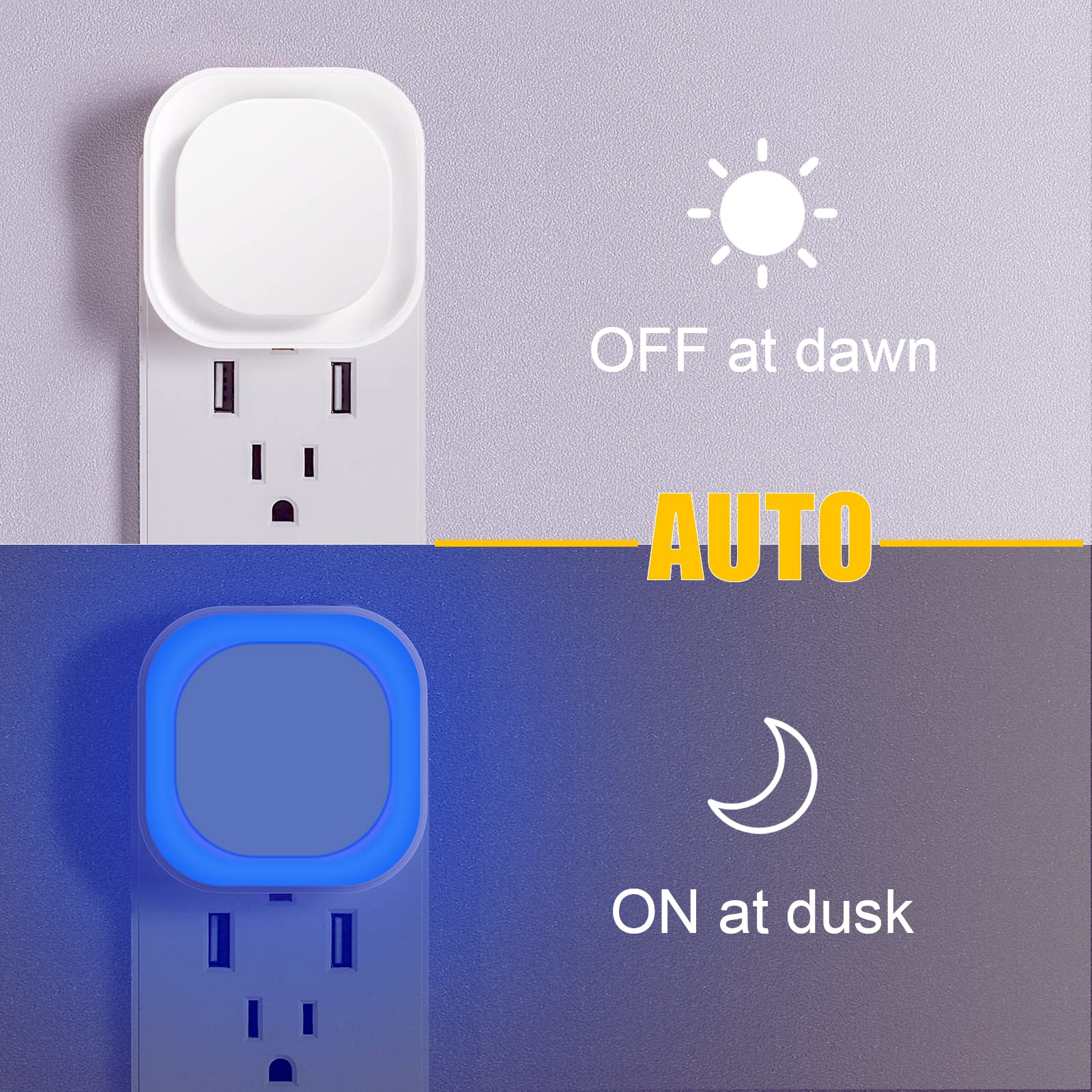 Yunlex 6 Pack Plug In Dimmable Night Light, Soft Night Light, Auto Dusk To Dawn Sensor, Azure Led Wall Night Light, Square Night