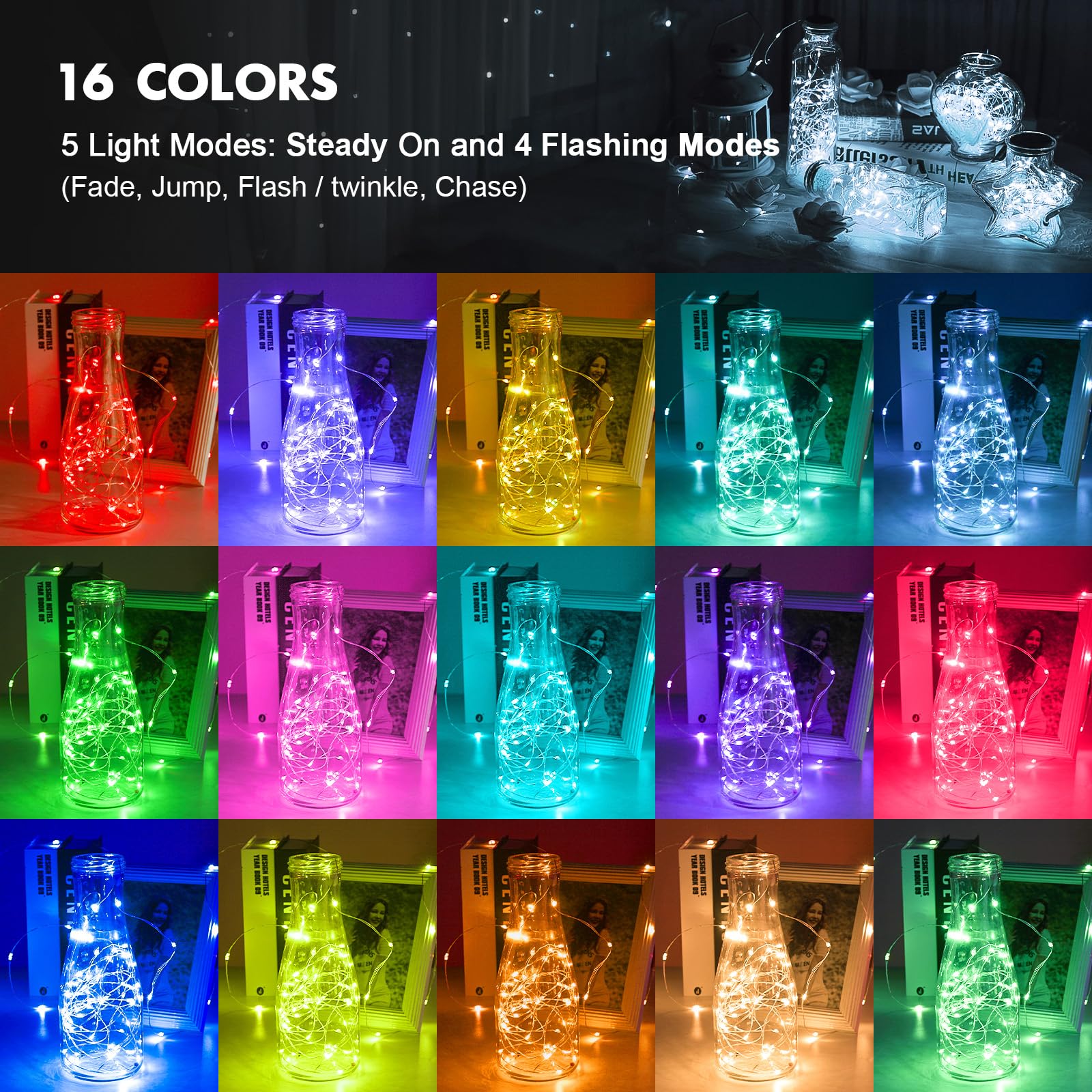 2Pack Battery Fairy Lights, Total 78Ft 240LED, Battery Operated Fairy Lights with Remote and Timer, RGB Color Changing String Li