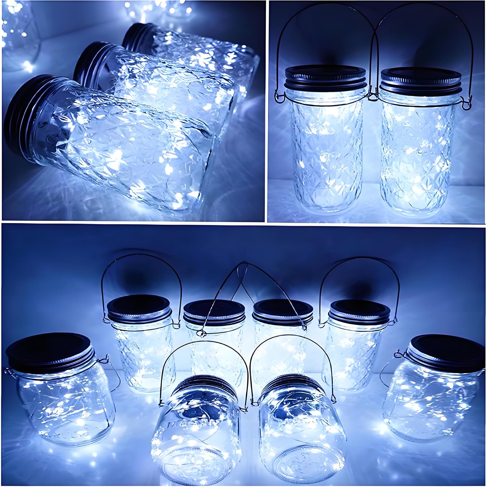 VOOKRY 12 Pack Solar Mason Jar Lights, 30 LED, Waterproof Fairy String Lights, Cool White, Model MSGLG