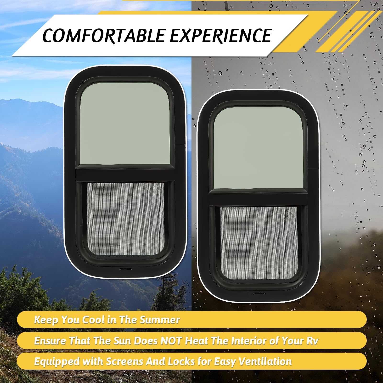 Kuafu Rv Side Window 12'' X 22'' Replacement Trailer Camper Cargo Vertical Slider Tinted Window With Mounting Ring Pair