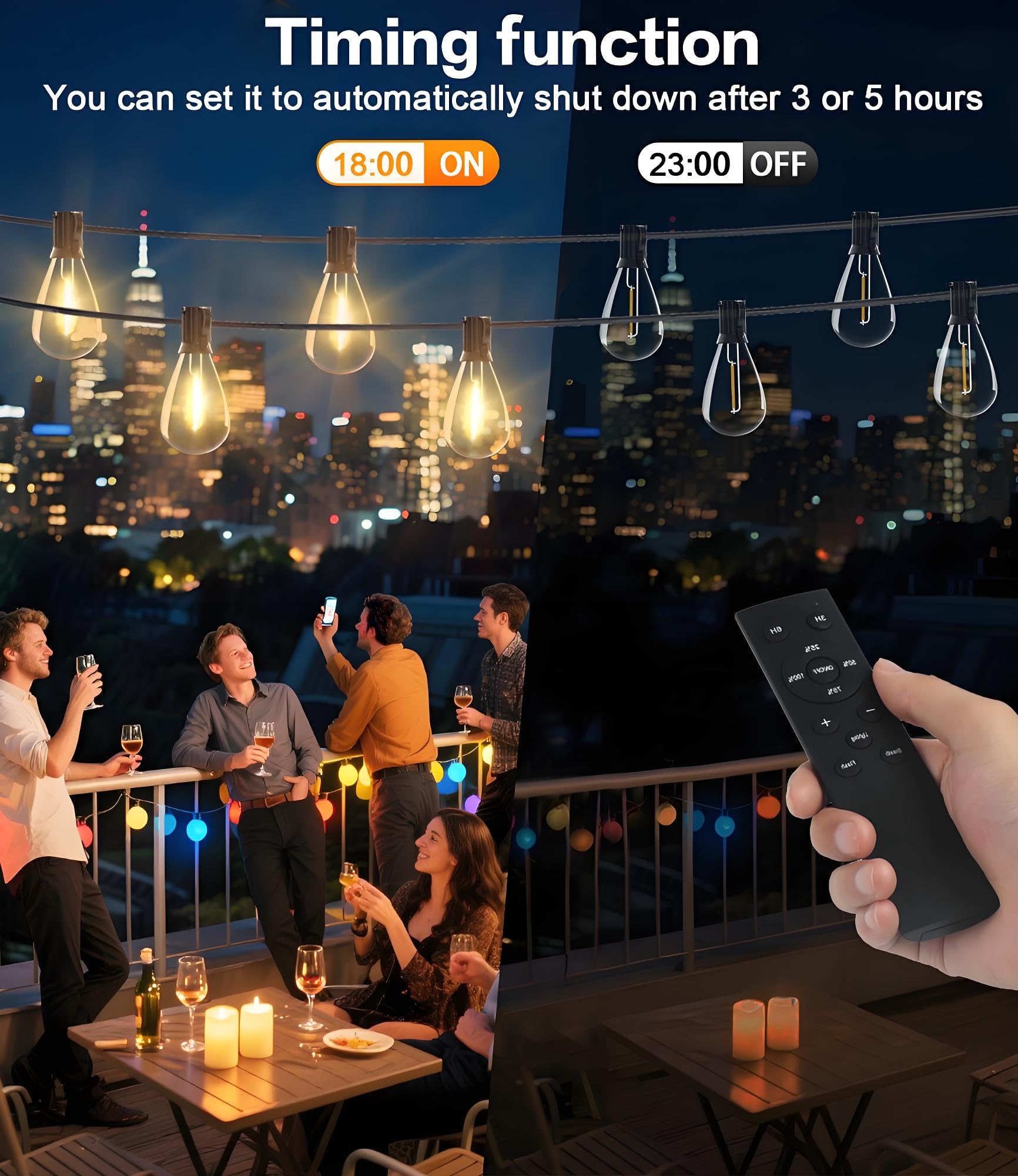 Tenmiro 200FT LED Outdoor String Lights, Warm Light, Dimmable, Remote Control, 74+2 Shatterproof Bulbs, Model S11-12FT