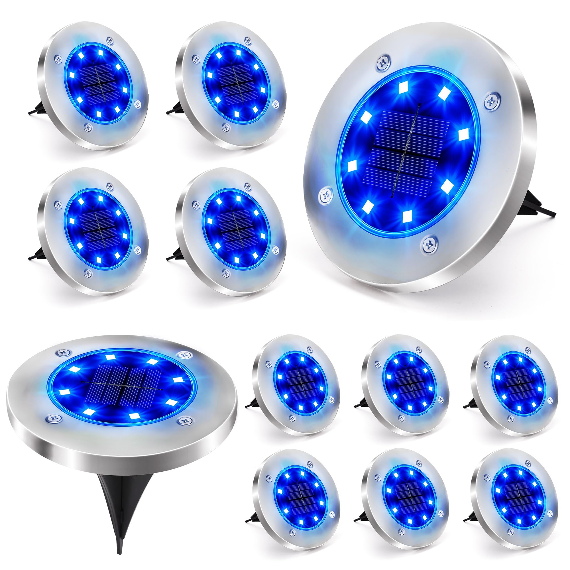 Brizled Solar Pathway Lights, 12-Pack, Blue, Weatherproof, Automatic On/Off, 8 LEDs, 600mAh Rechargeable Battery, Ideal for Pati