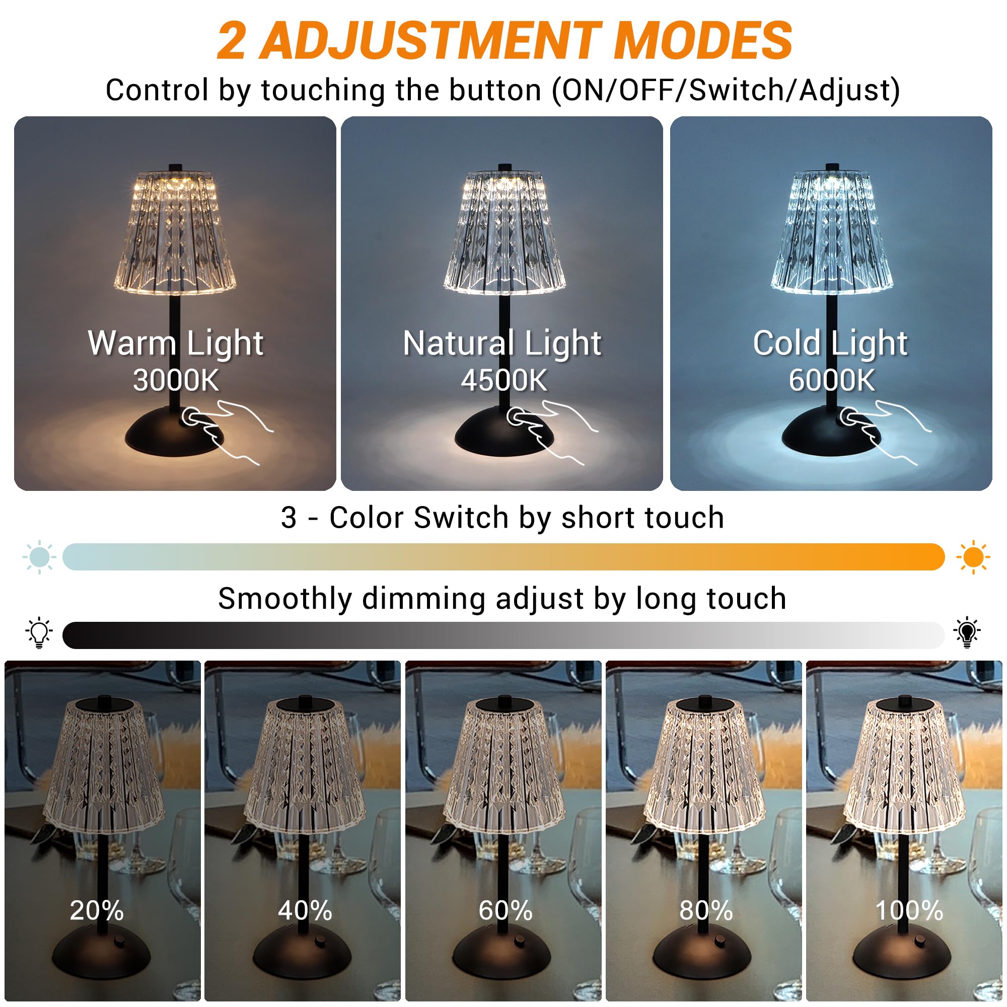 Amingulry Cordless Table Lamp, Rechargeable 4000mAh, 3 Color Modes, Dimmable, Small, 2 Pack Black Modern Lamps