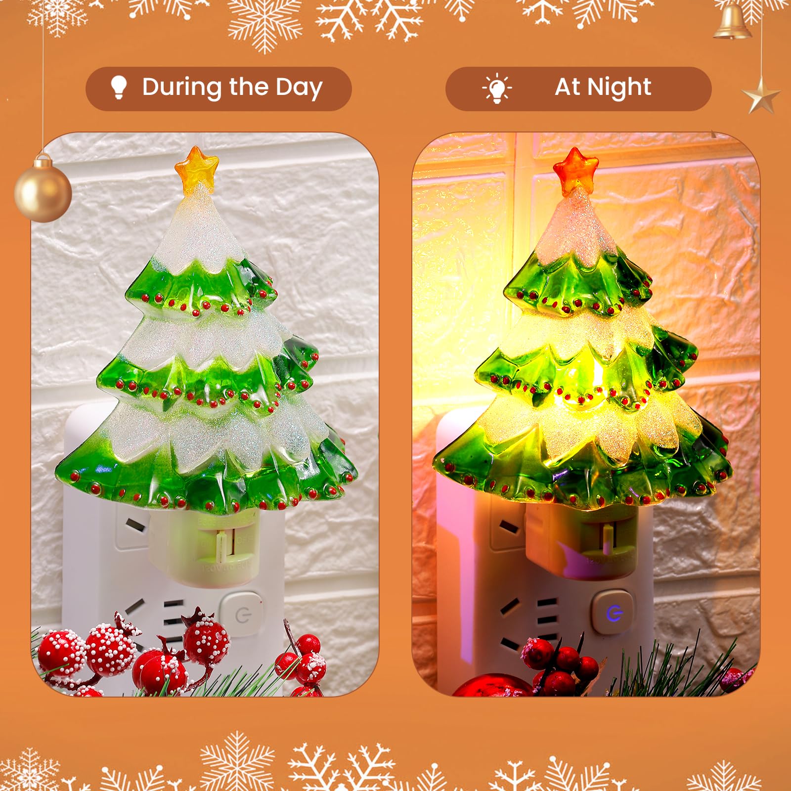 2 Pack 6'' Decorative Christmas Wreath Night Light With On/Off Switch, Plastic Night Light For Bedroom Living Room Porch Holiday
