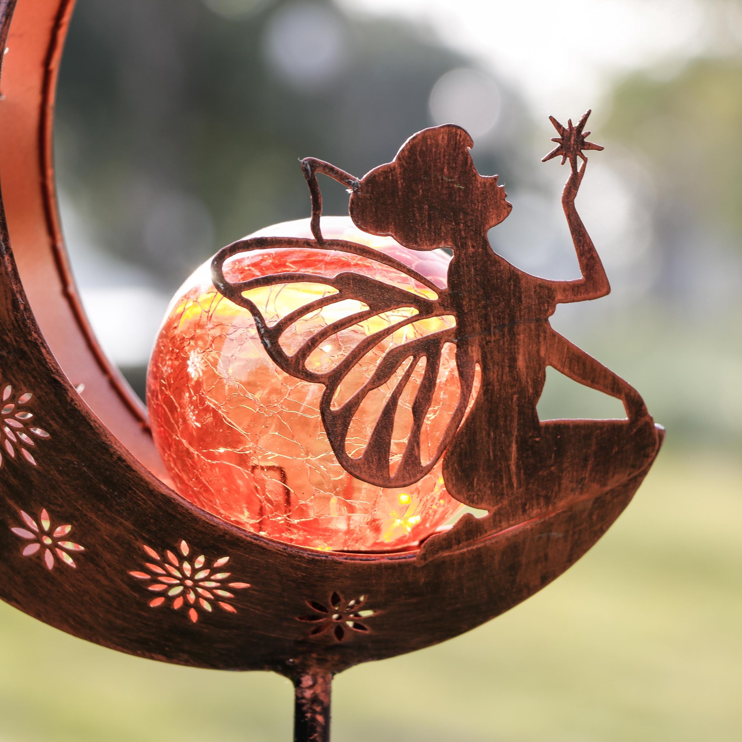 Teresa'S Collections 39'' Solar Metal Fairy Garden Decor - Copper Gold Yard Stake For Outdoor Gifts