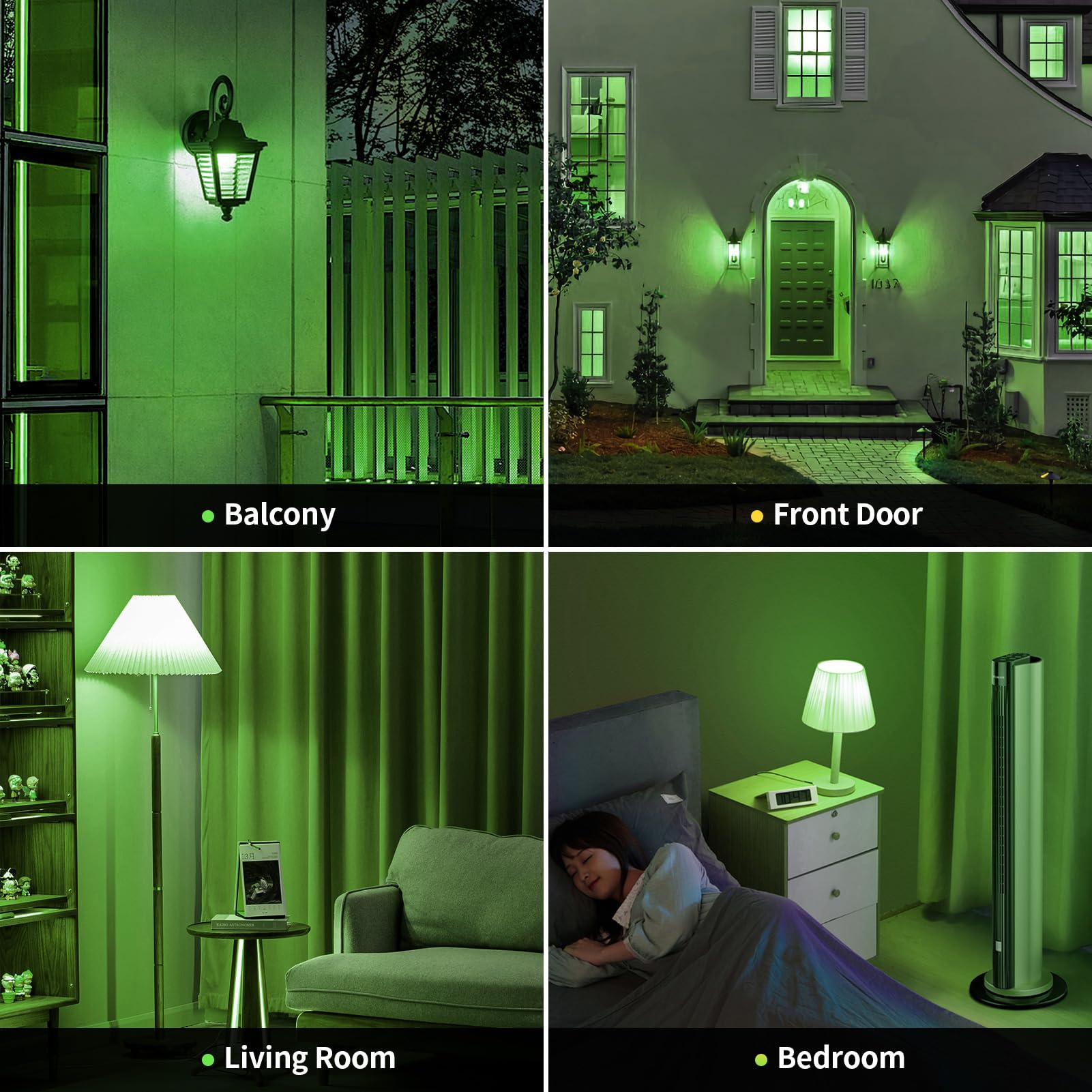 Jaheks Green Light Bulbs For Outdoor Porch, 9W(60W Equivalent) E26 Base Led Green Bulb For Christmas, Halloween,Wedding,Party,Bar,Holiday Lighting,Home Decor, 2-Pack