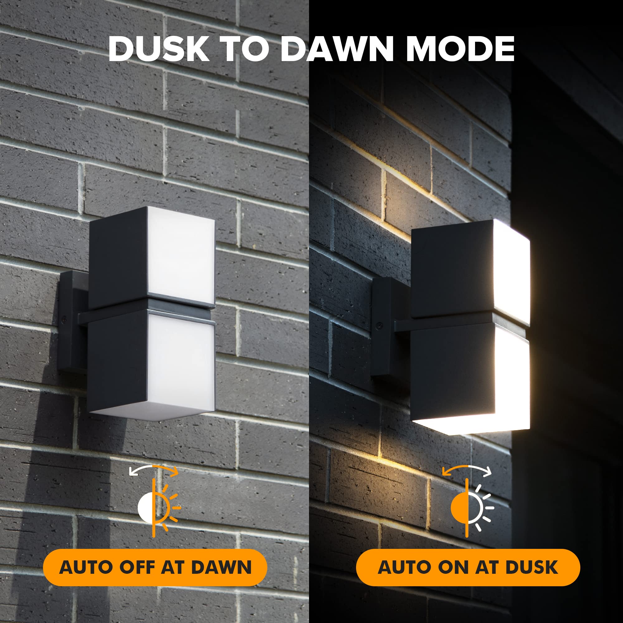 LUTEC Outdoor Wall Light, 3000K 1100LM LED, Dusk to Dawn Sensor, Aluminum, Square, Black, Model 5193820012