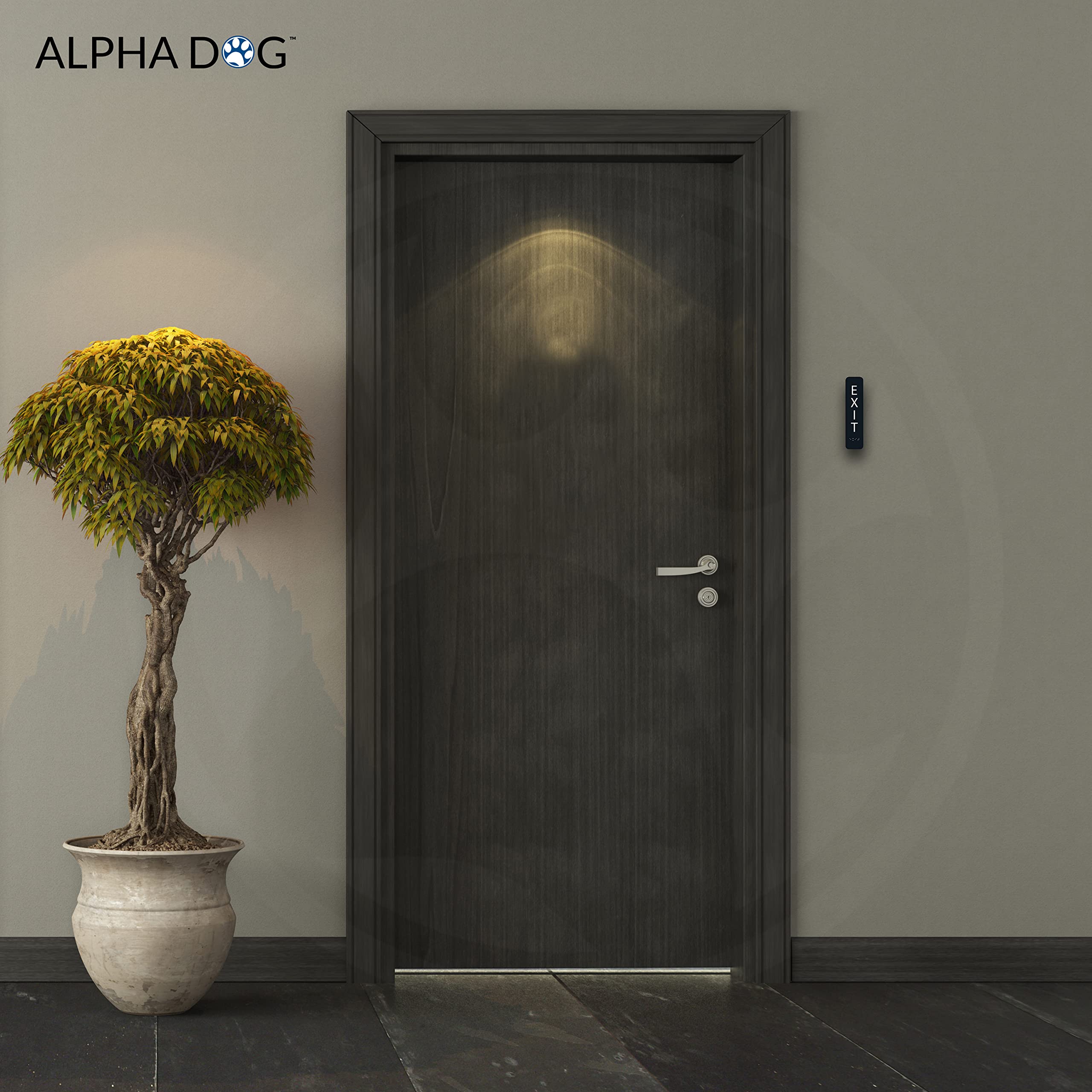Alpha Dog Vertical Braille Exit Sign - 8x2 inches, ADA Compliant, Indoor/Outdoor, Black, Easy Install, USA Made
