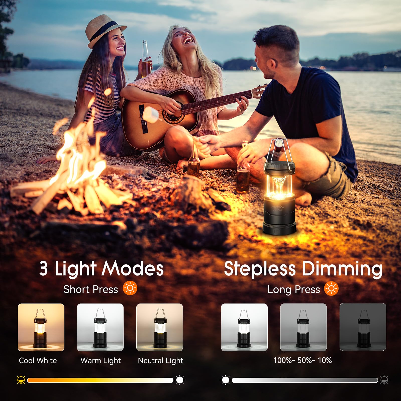 Letmy 4 Pack Camping Lanterns For Power Outages - Dimmable & 3 Color Modes, Battery Powered Lantern, Collapsible, Water Resistan