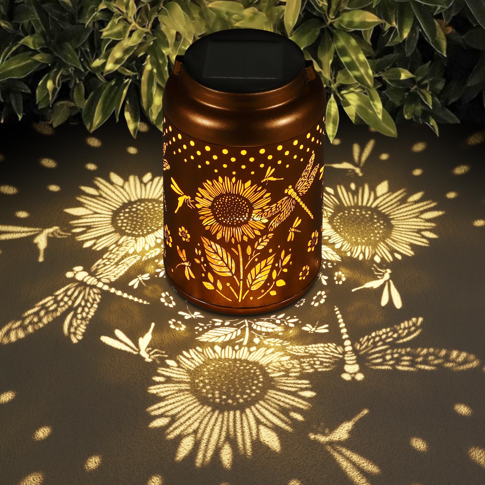 Tepaken Solar Lantern Hummingbird Outdoor Decor, Metal, Gold, Model T-DL-108, Waterproof for Yard, Patio, Garden
