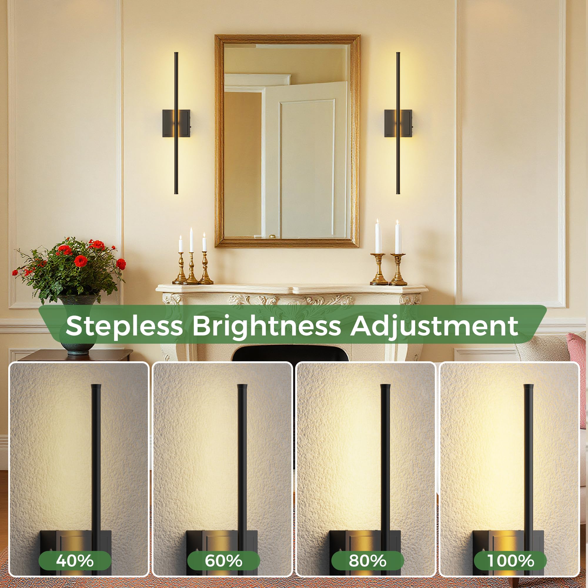 DORESshop Battery Operated Wall Sconces Set of 2, Dimmable, 23.7 Inch, Black, Model SF20250917B0DNZH2Z8N