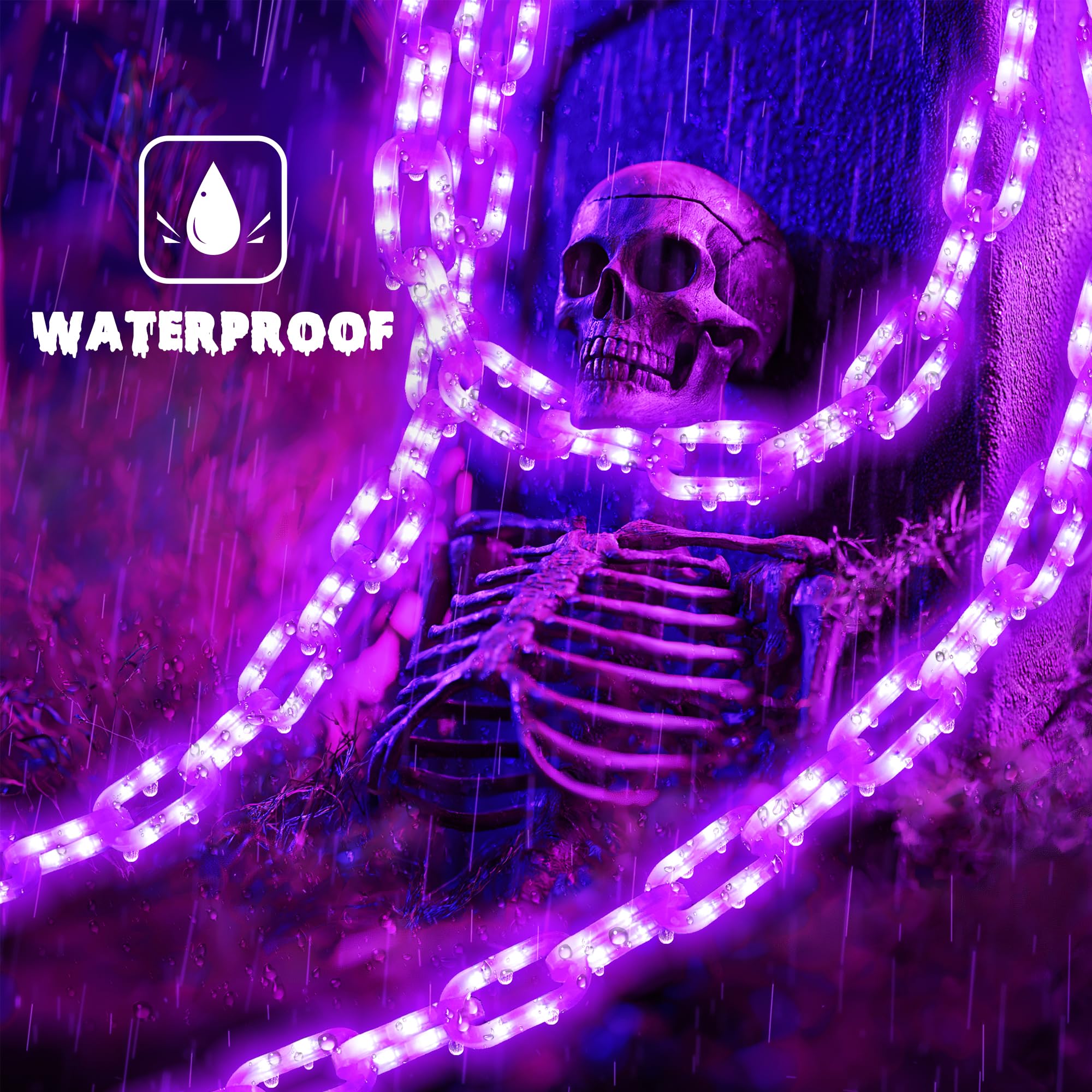 Joomer Battery Operated Halloween Lights Outdoor  9.5 Ft 160 Led Waterproof Halloween Decorative Plastic Chain String Lights  8 Lighting Modes And Timer Function  Suitable For Outdoor Indoor (Purple)