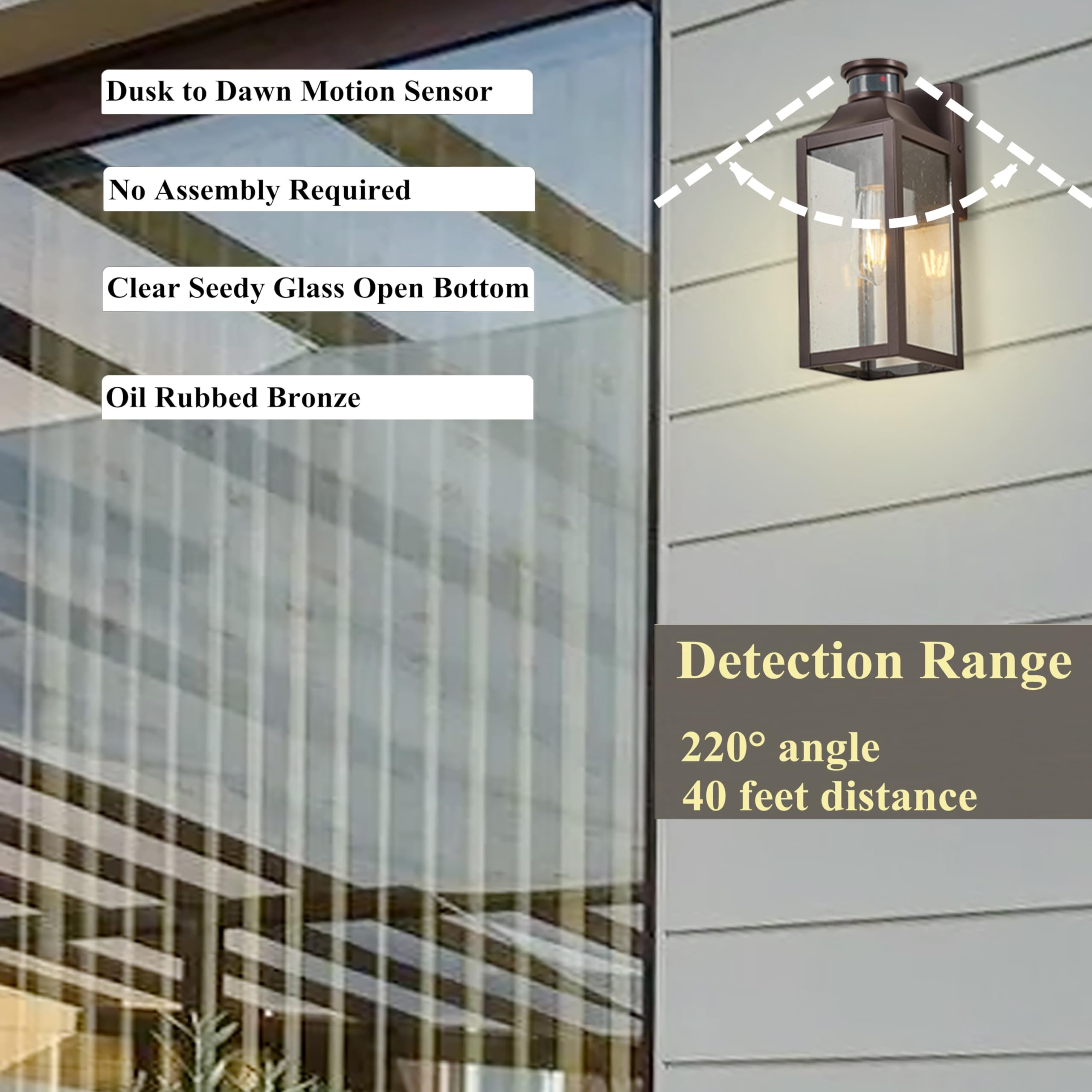 Micsiu Motion Sensor Outdoor Wall Light Fixture, 12.75 Inch Oil Rubbed Bronze Exterior Sconce Lighting, Waterproof Outside Light
