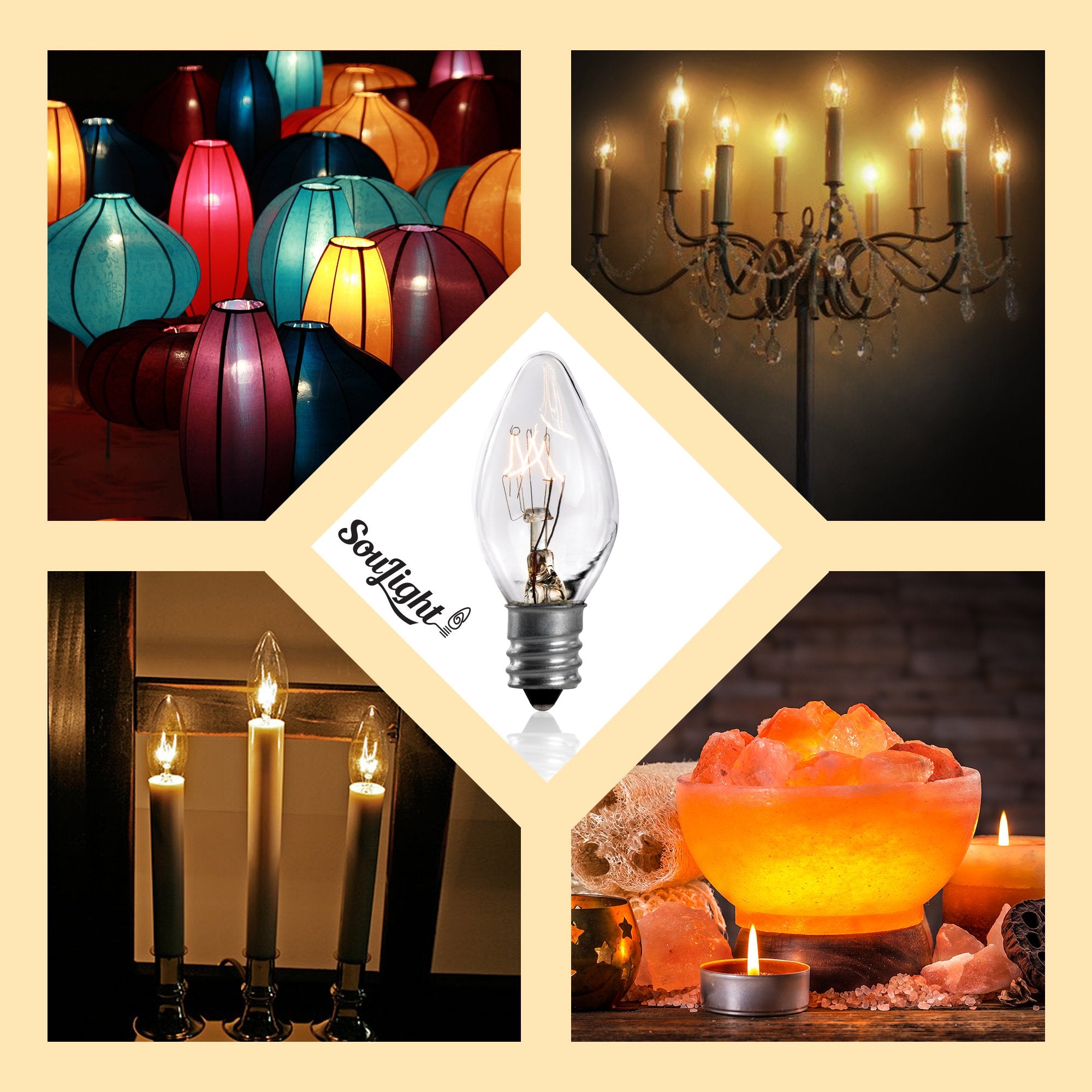7 Watt Night Light Replacement Bulbs - 12 Pack Salt Lamps, Crystal Clear Glass,C7/7 Watt/120 V/45 Lumen,E12 Candelabra Base Inca