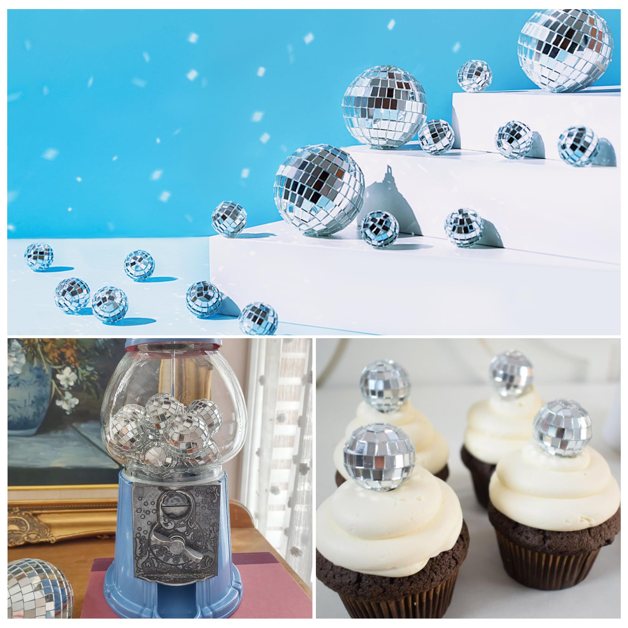 34 PCS Disco Ball Cake Decoration Ornaments Reflective Mirror Ball Cake Decoration 70s Disco Themed Party Decoration for Christm