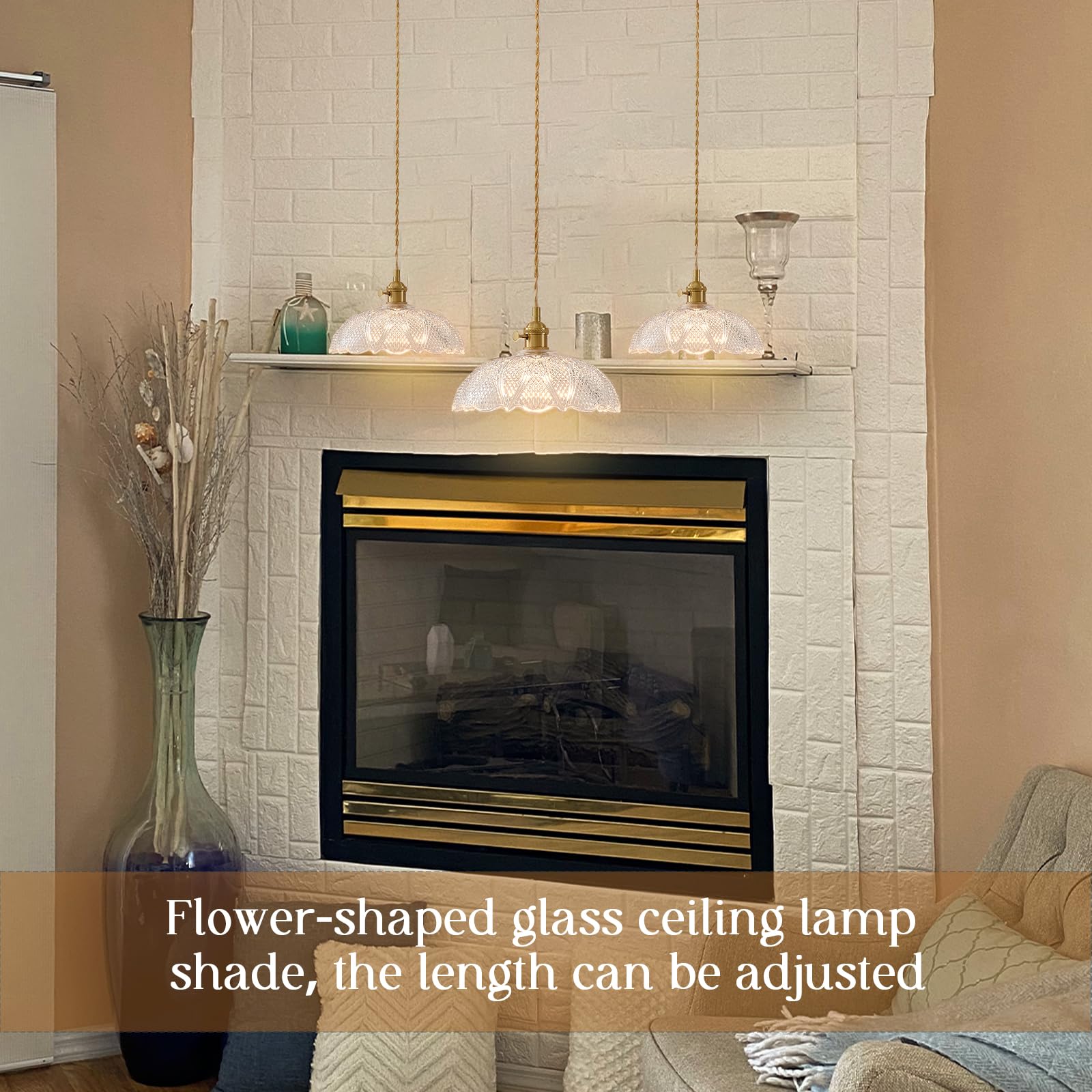 Oyisen Hanging Lamp,9.8 Inch Pendant Lights Kitchen Island Golden Cord Hanging Pendant Light Flower Lampshade Vintage Pendant Li