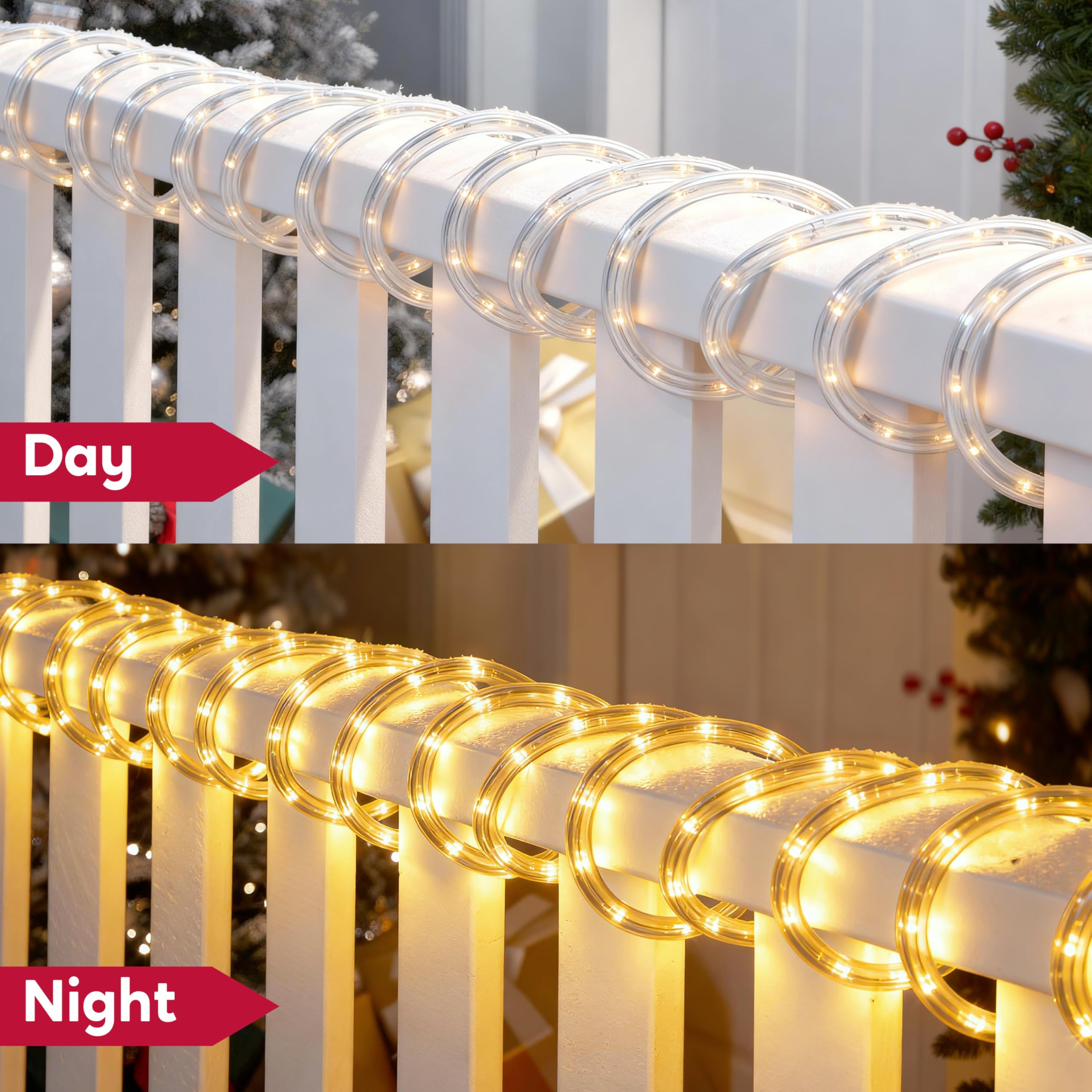 Joiedomi 40Ft Led Candy Cane Rope Lights  Waterproof Outdoor 360 Led Christmas Decor Lights For Garden Yard Party Xmas Christmas Holiday Decorations (Warm White)