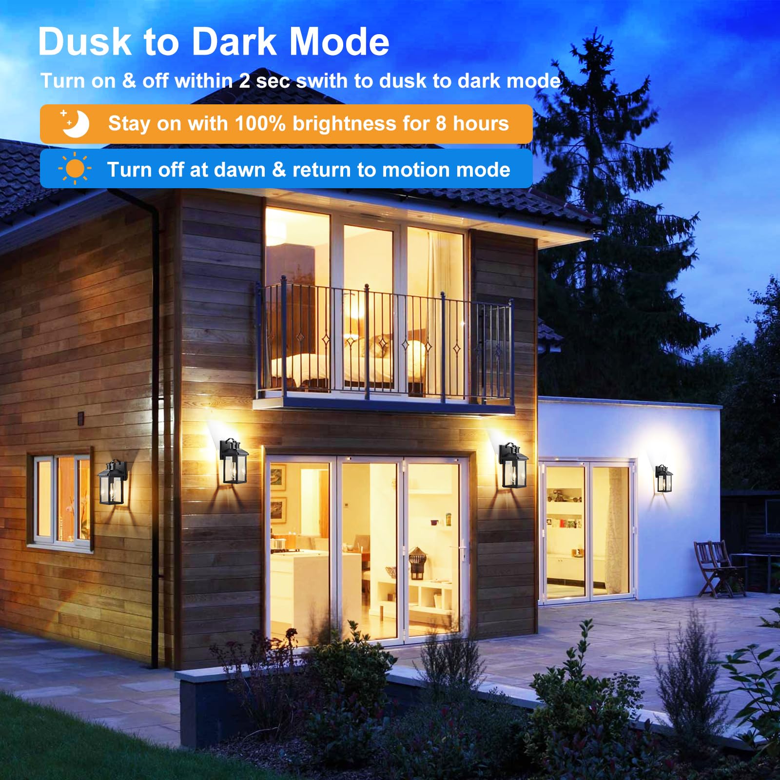 Hebangya 2 Pack Motion Sensor Porch Light,Dusk To Dawn Outdoor Lighting,Waterproof Exterior Light Fixture,Black Outside Wall Mou