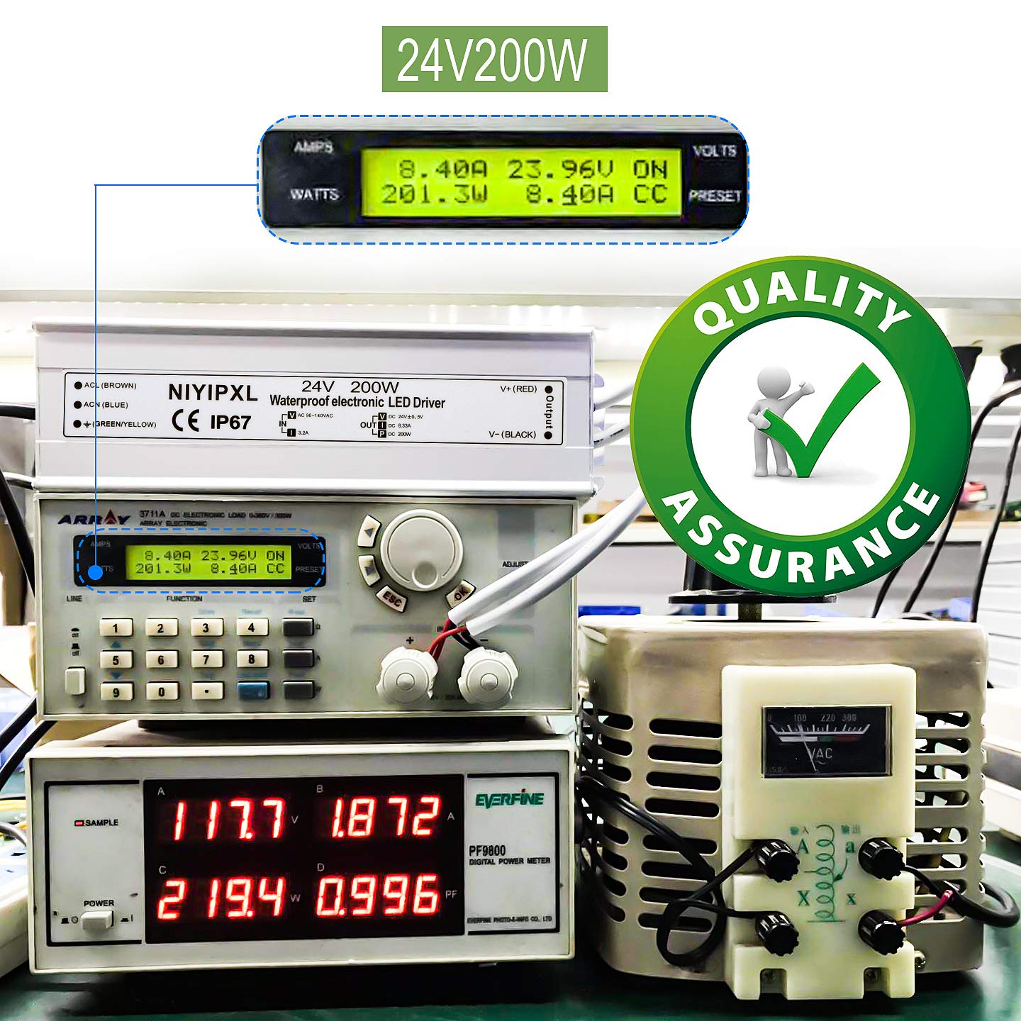 Led Driver 200 Watts 24V Dc Low Voltage Transformer, Waterproof Ip67 Led Power Supply, Adapter With 3-Prong Plug 3.3 Feet Cable