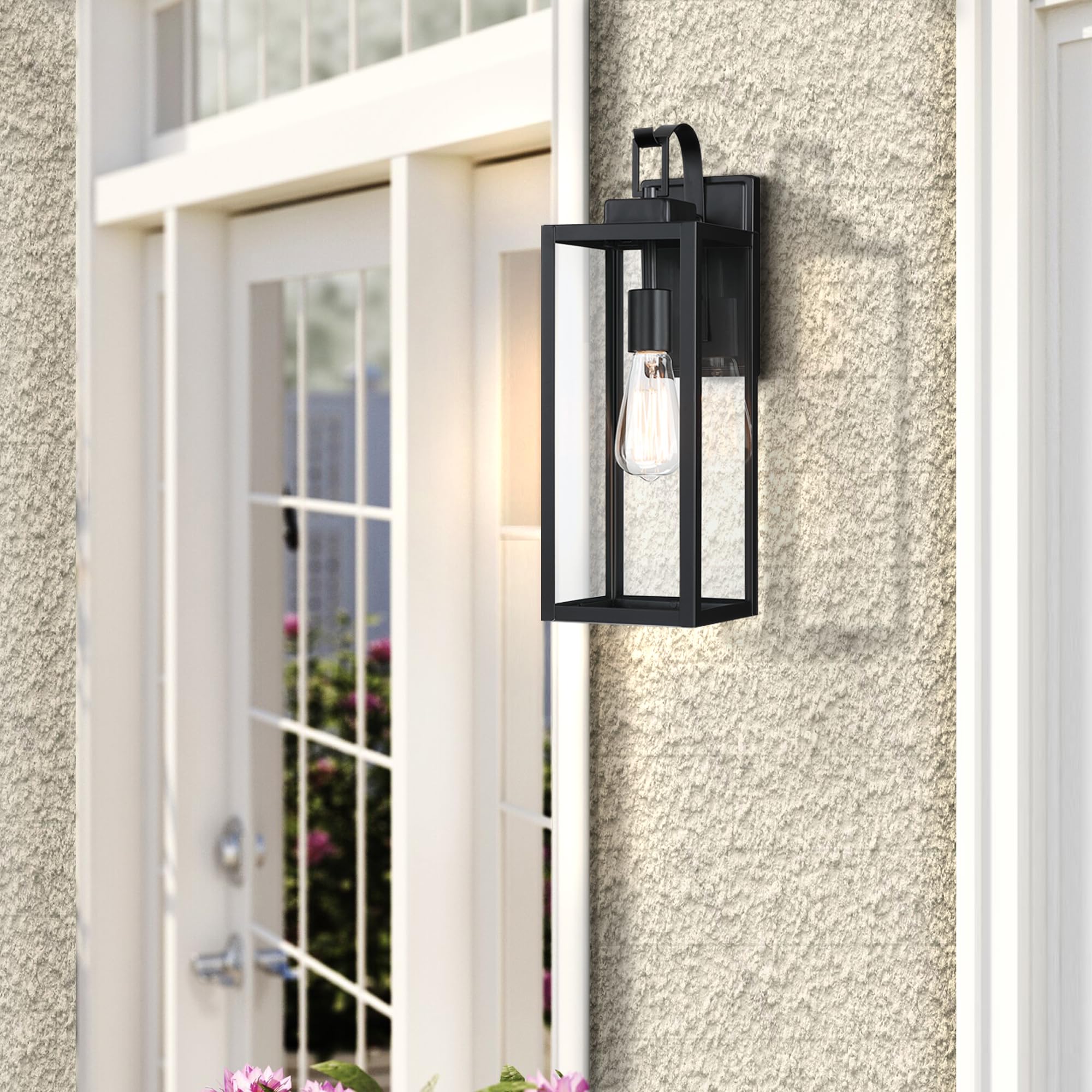 WISBEAM Large Outdoor Wall Light Fixture, 17.75in Modern Porch Sconce, Metal Construction, Clear Glass, No Sensor, Model 19011