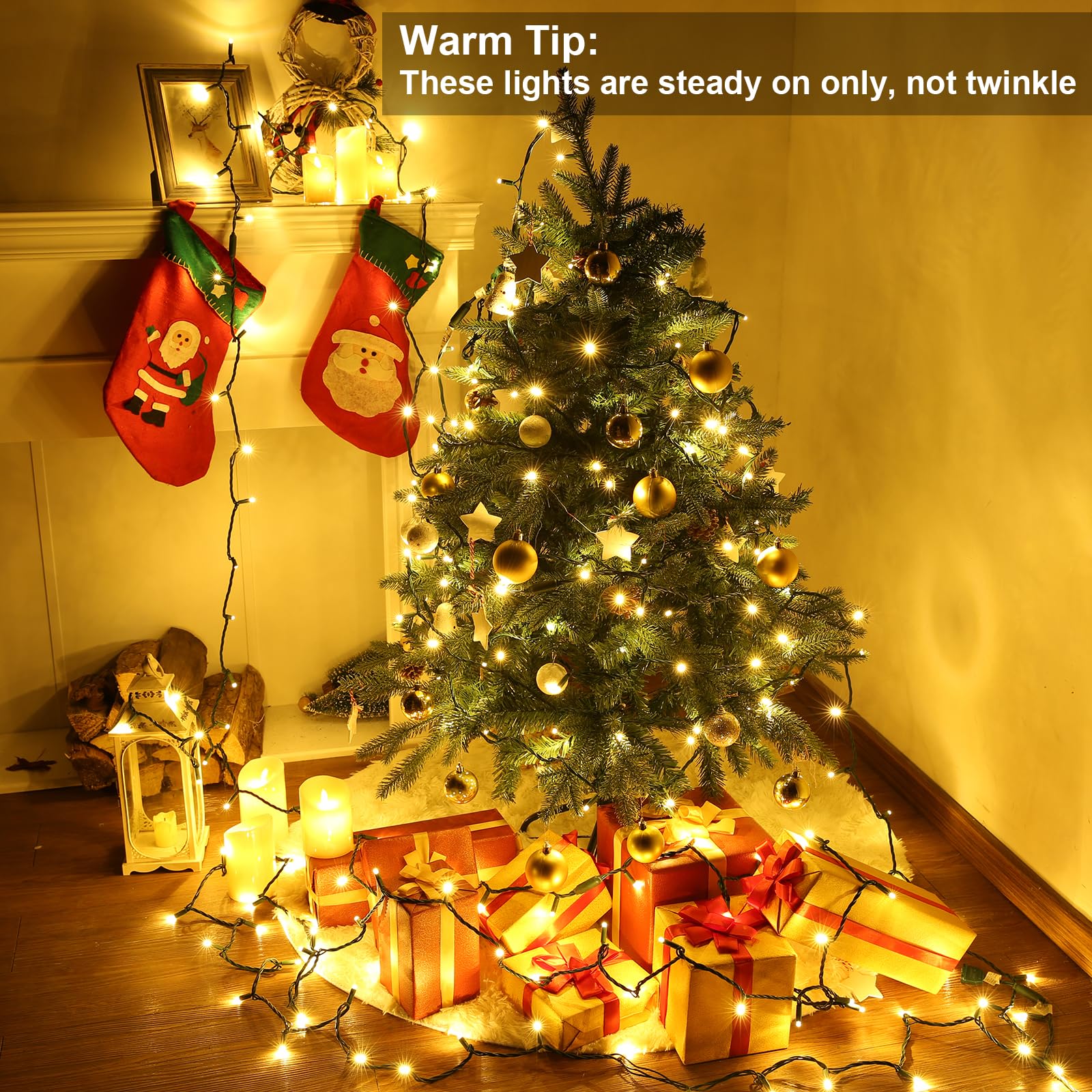 Brizled Christmas Lights 100 LED Warm White 33ft Steady On Connectable UL Certified Model I3-100-4