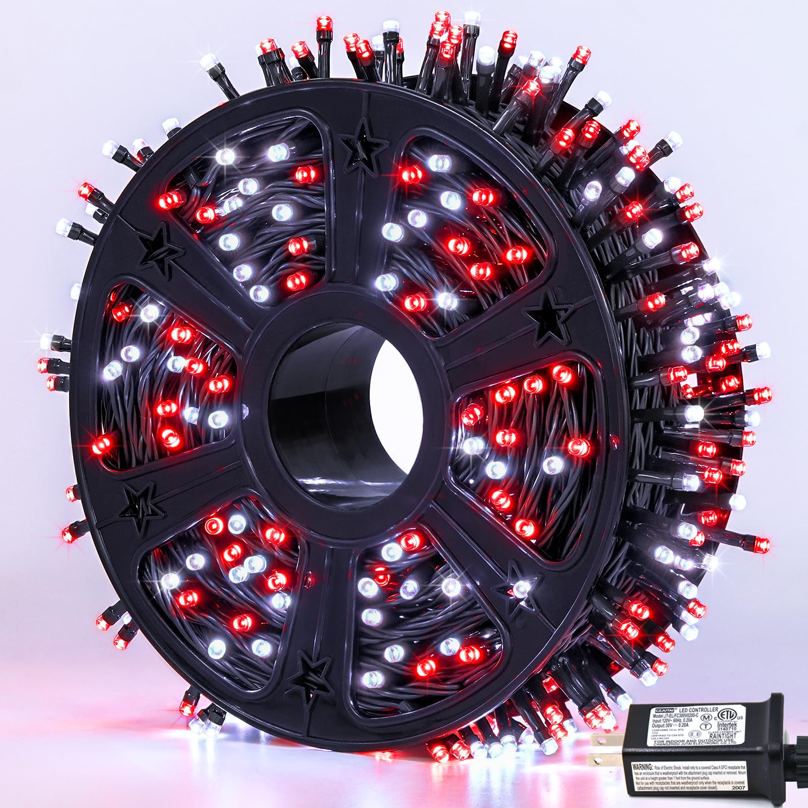 JMEXSUSS 500 LED Red and White Christmas Lights, 173ft 8 Modes Christmas String Lights Outdoor Waterproof Plug in Christmas Tree