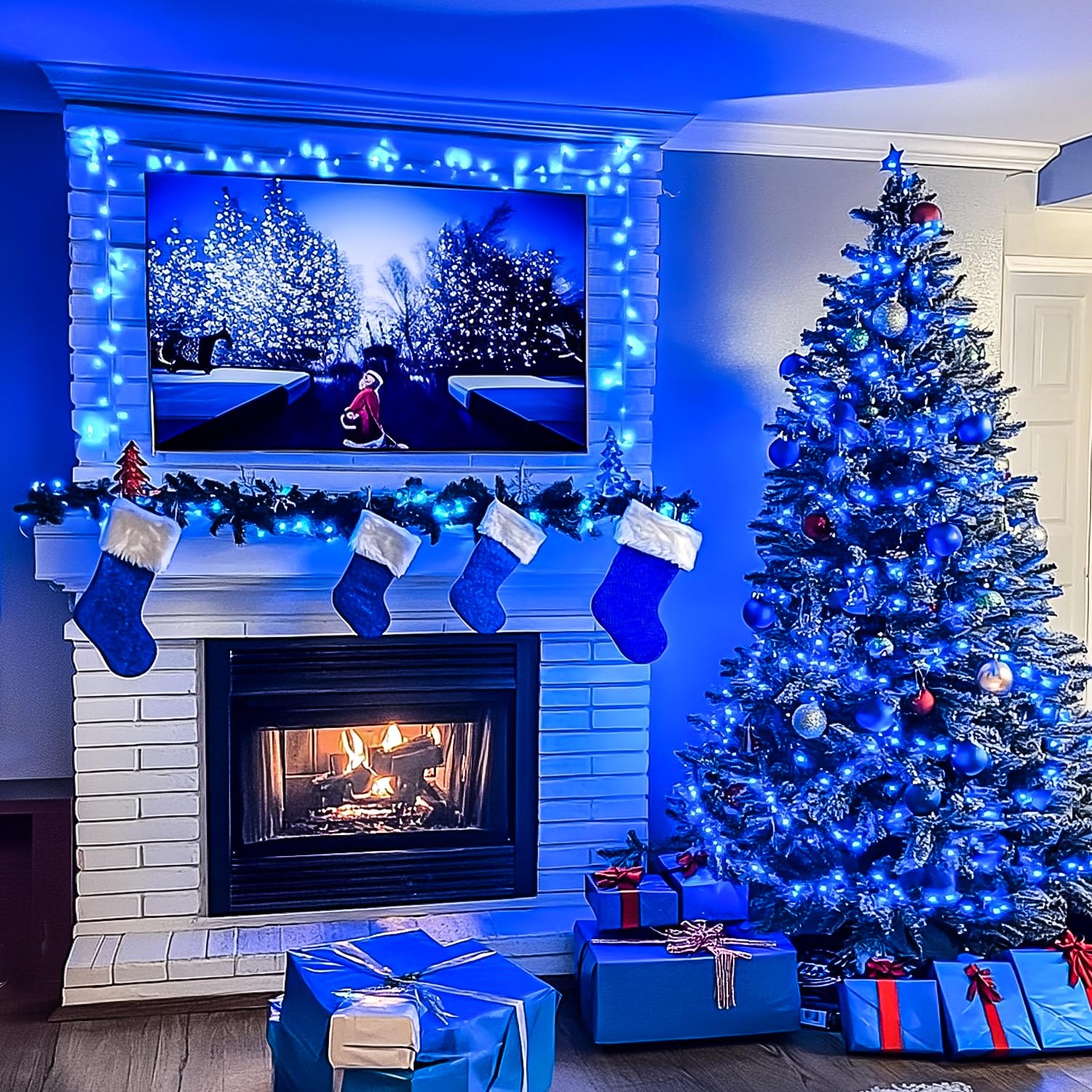 JMEXSUSS 150 LED Blue String Lights, Waterproof, 59 Ft, Connectable, 8 Modes for Indoor Outdoor Holiday Decorations