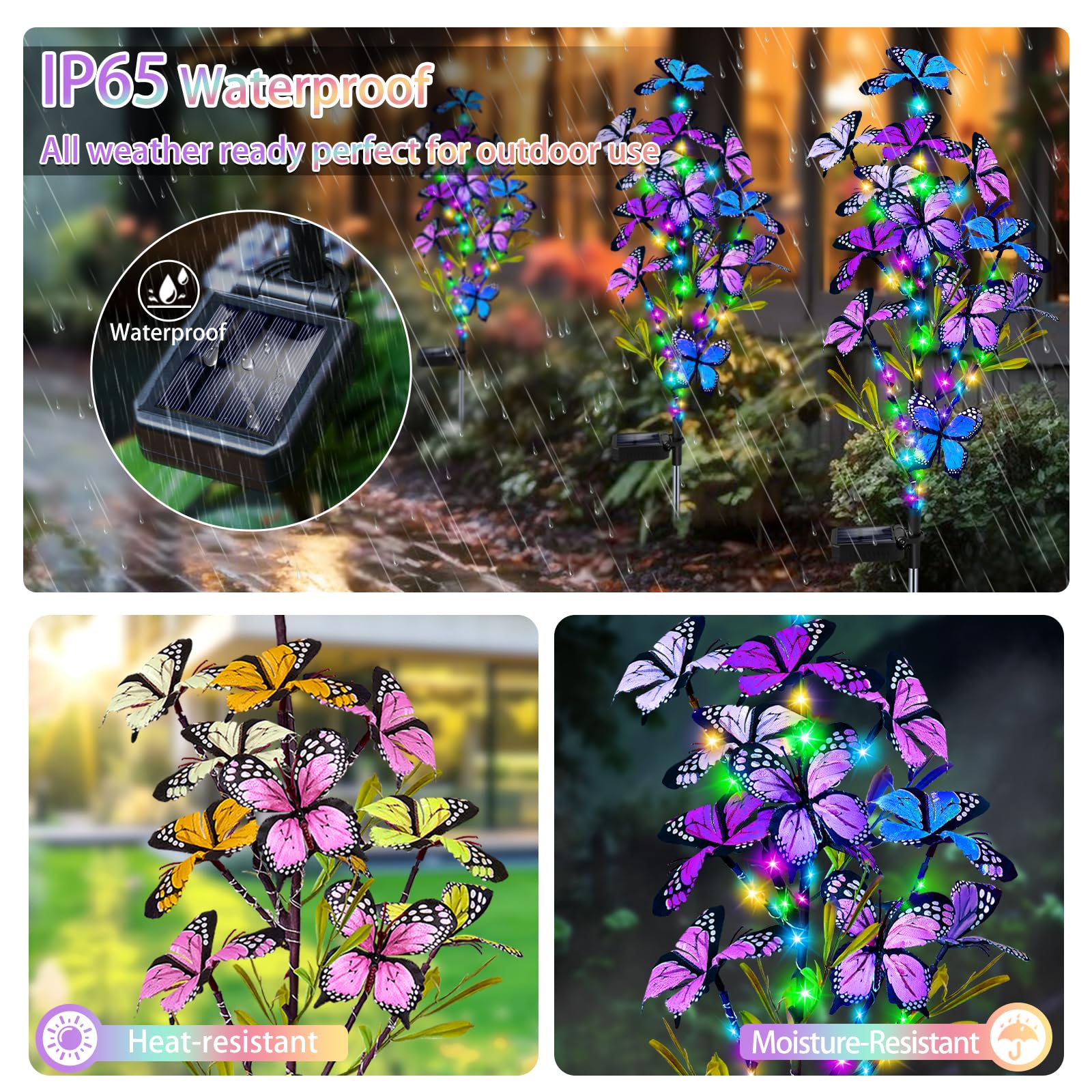Solar Garden Lights Outdoor  Waterproof 6 Pack Solar Butterfly Lights With 60 Led 12 Butterfly Colorful Lighting For Garden Yard Lawn Outdoor Decor  Gift For Mom Women MotherS Day
