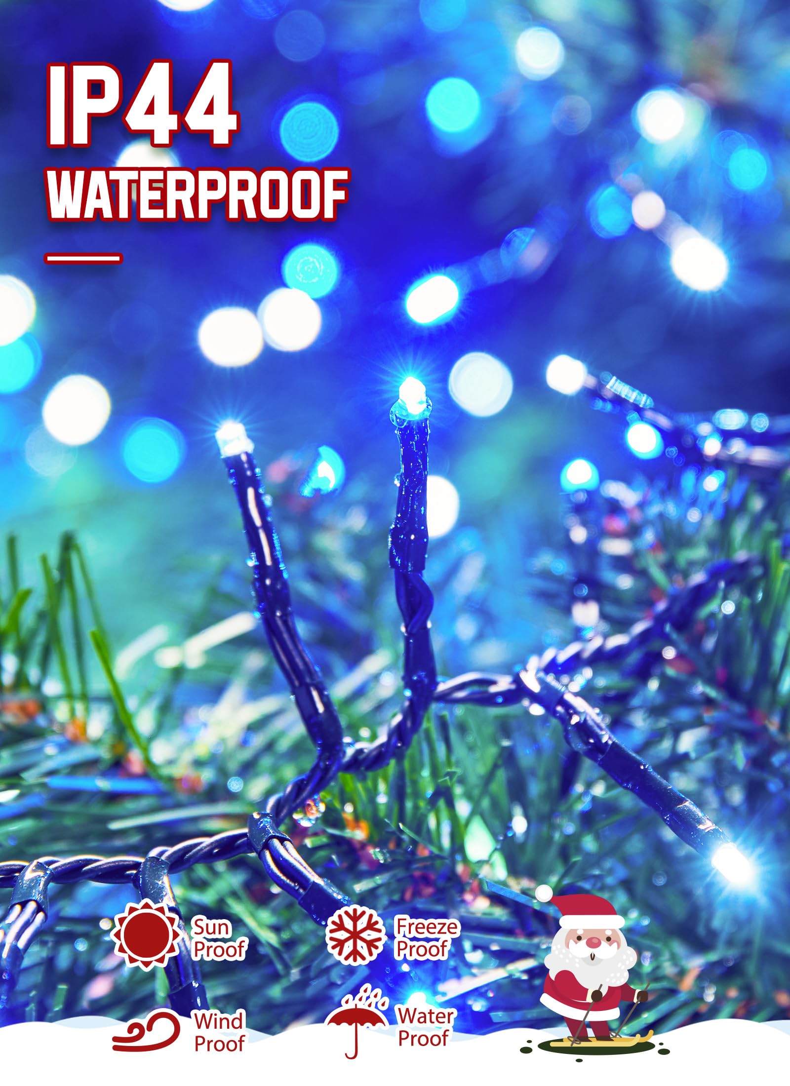 Brightown 1000 LED Christmas Tree Lights - 50 Ft Blue String Lights, Waterproof, 12 Modes, Remote, Twinkle Fairy Lights