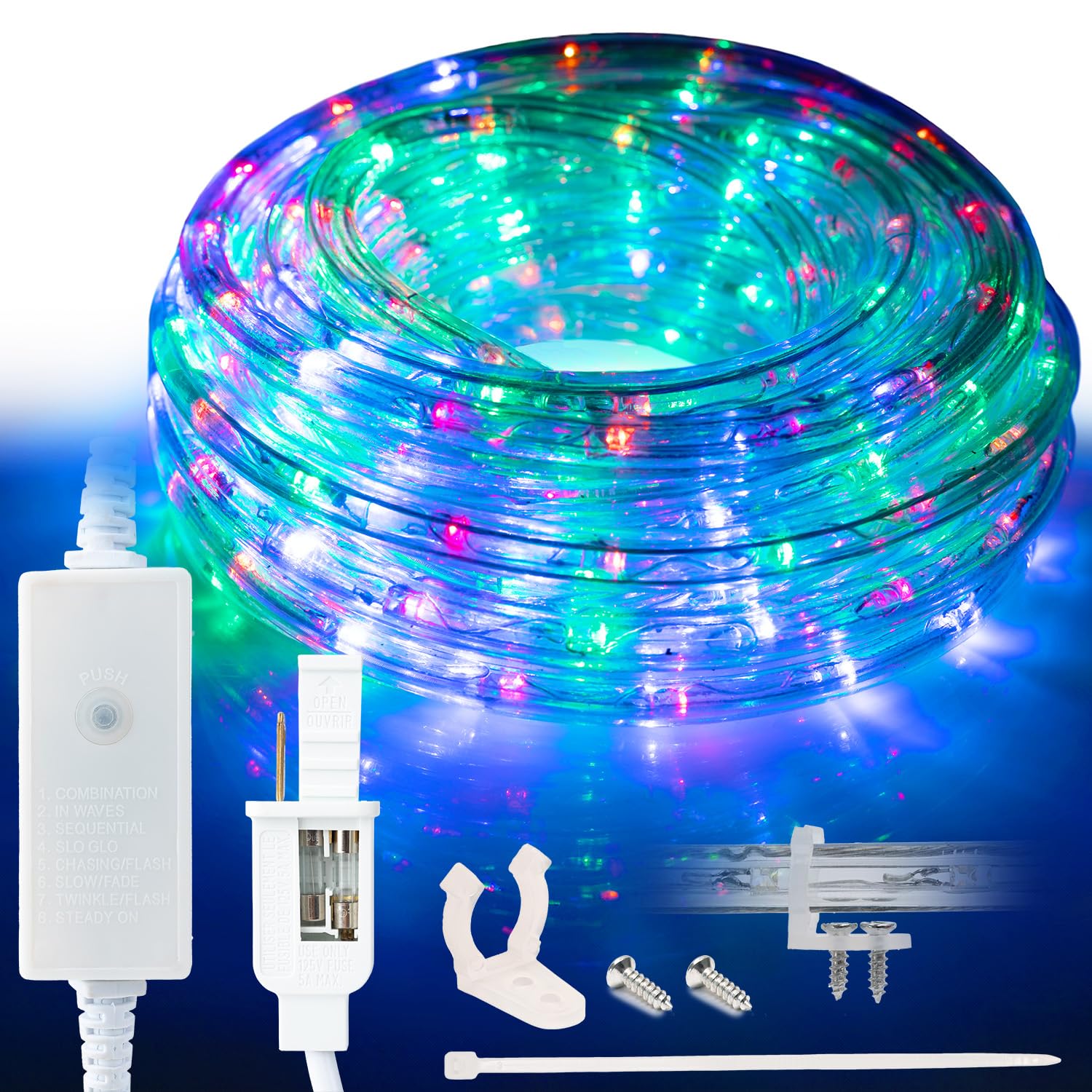 West Ivory 381LEDs, 50ft Colorful Outside LED Rope Light, 8 Modes, Connectable Outdoor Permanent Waterproof Accent Exterior Ligh