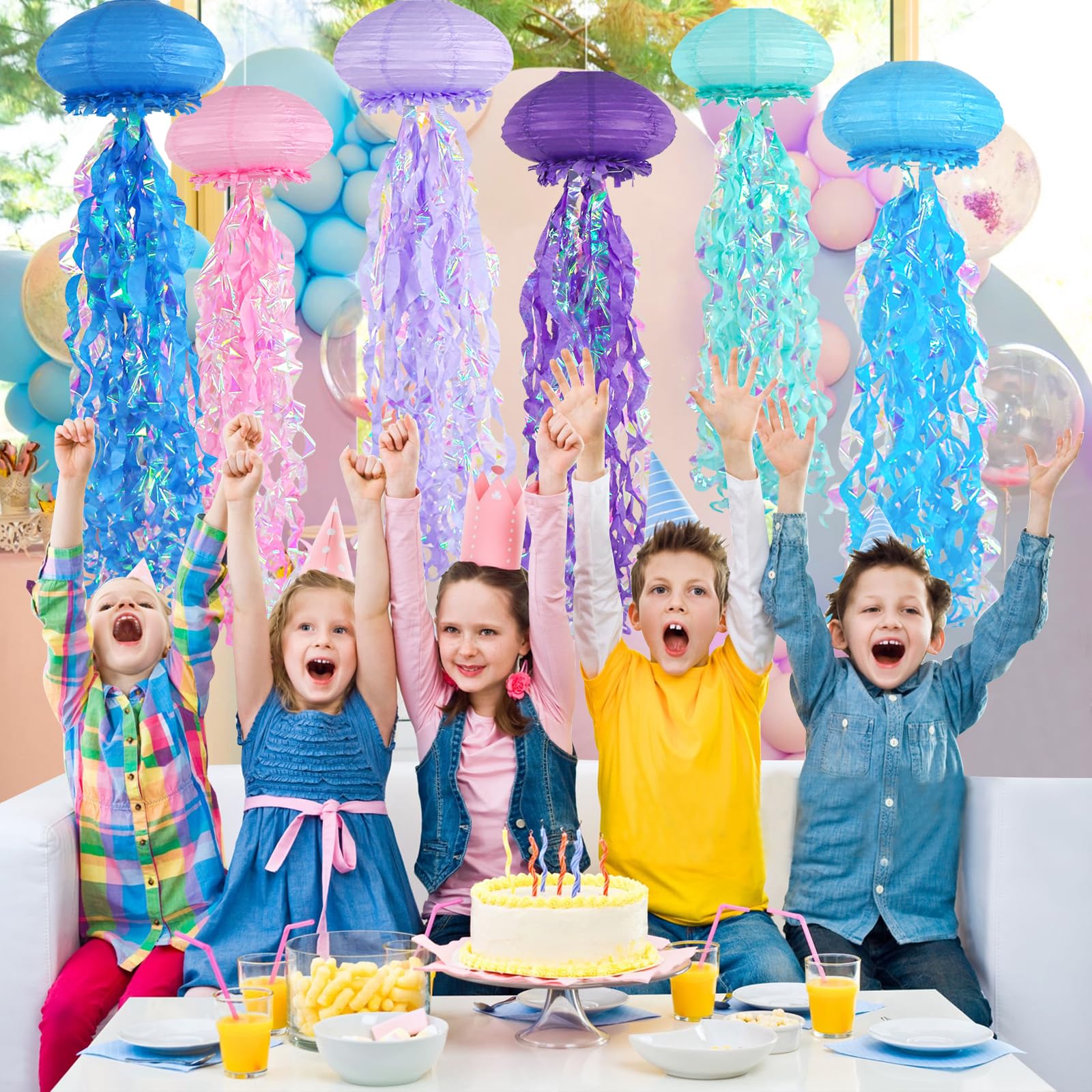 ADLKGG Jellyfish Paper Lanterns, 6PCS Under The Sea Party Decorations, Multi Color