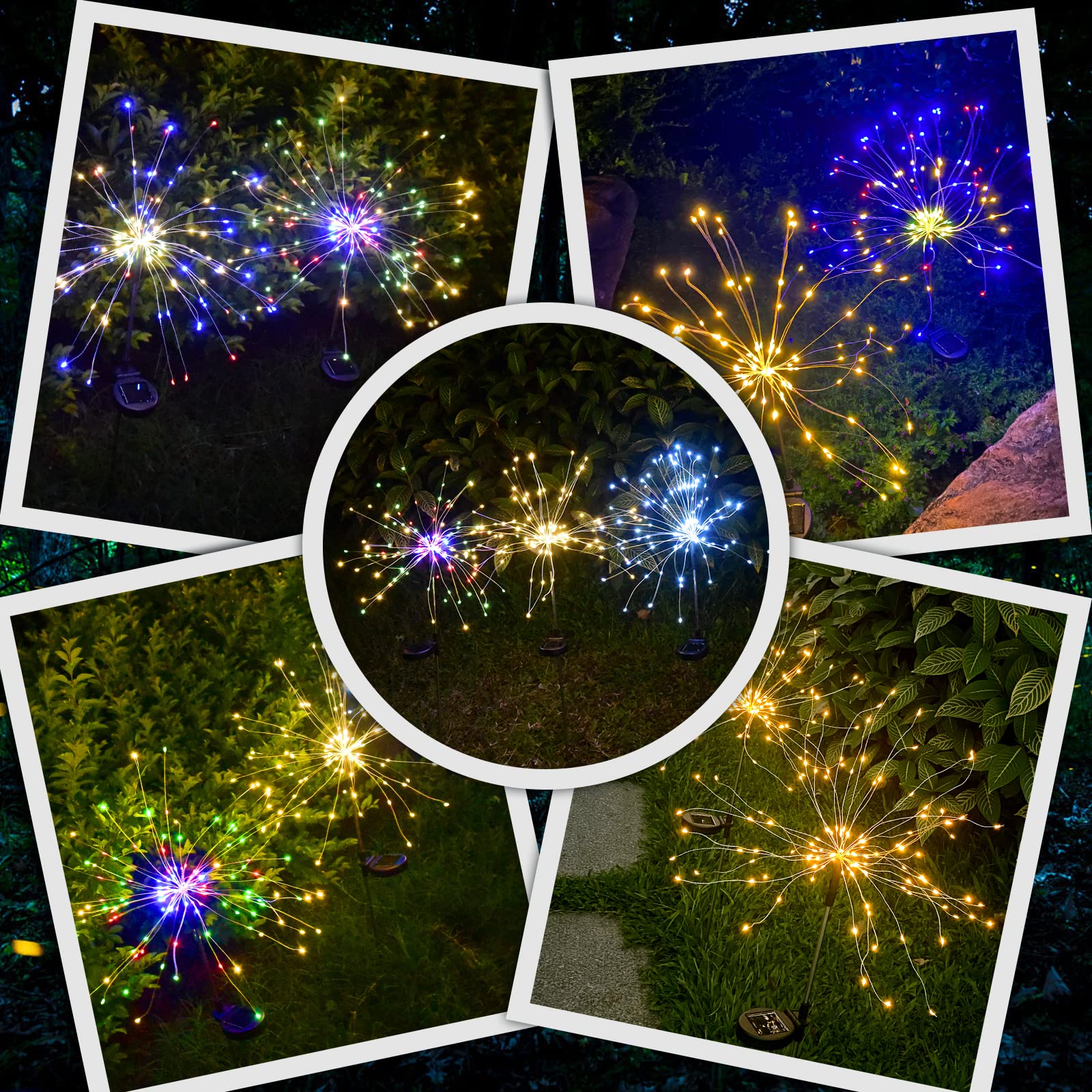 Donguli Outdoor Solar Garden Lights, 120 Leds 8 Lighting Modes Waterproof Solar Fireworks Light Sparklers For Patio Walkway Yard Courtyards Pathway Christmas Party Decorations, Colorful(4 Pack)
