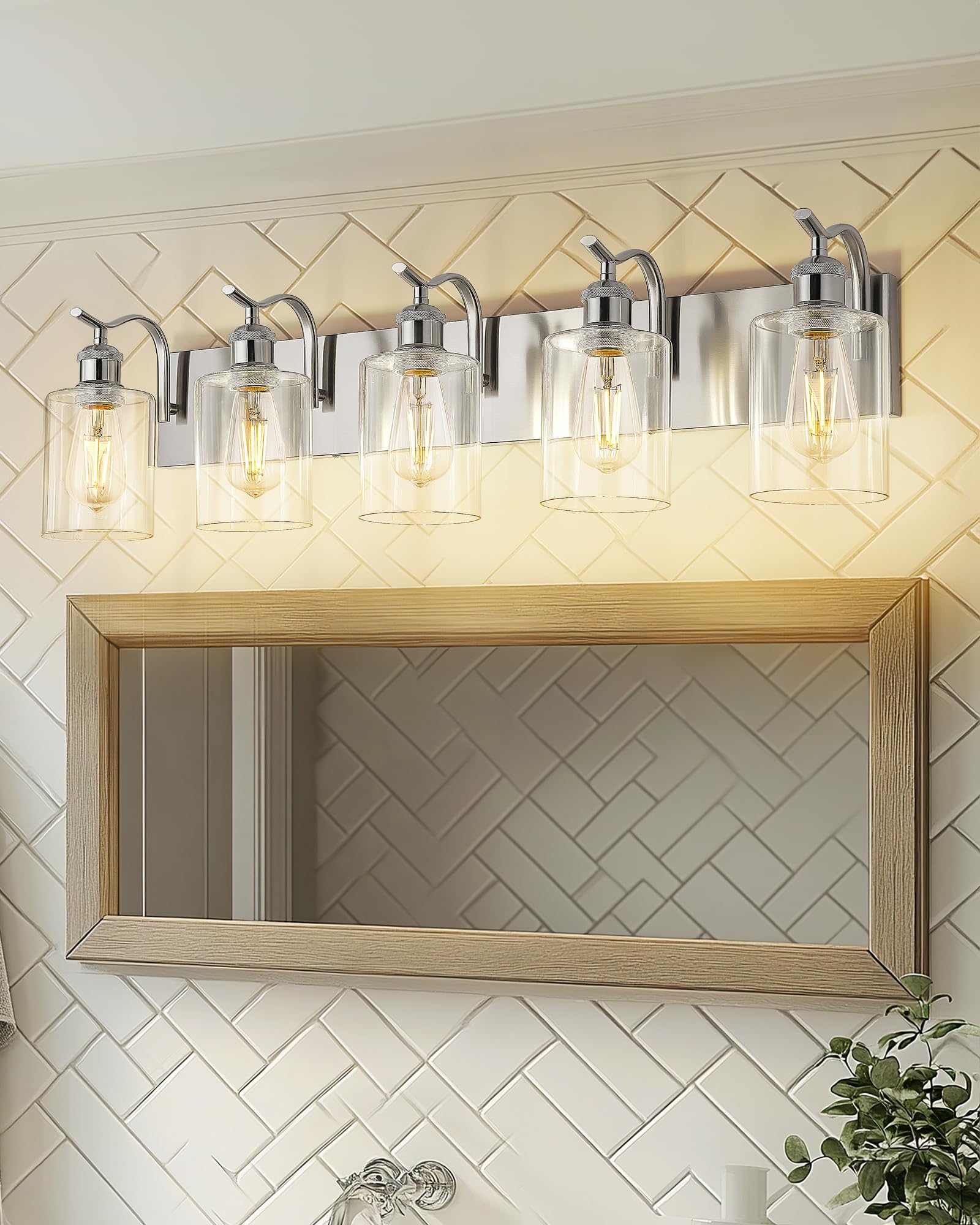 Jazava 5 Light Bathroom Vanity Light  Brushed Nickel Vanity Lights For Morden Bathroom Lighting Fixtures Over Mirror Wall Light Fixtures With Clear Glass Shade Zcvl01Bn-5