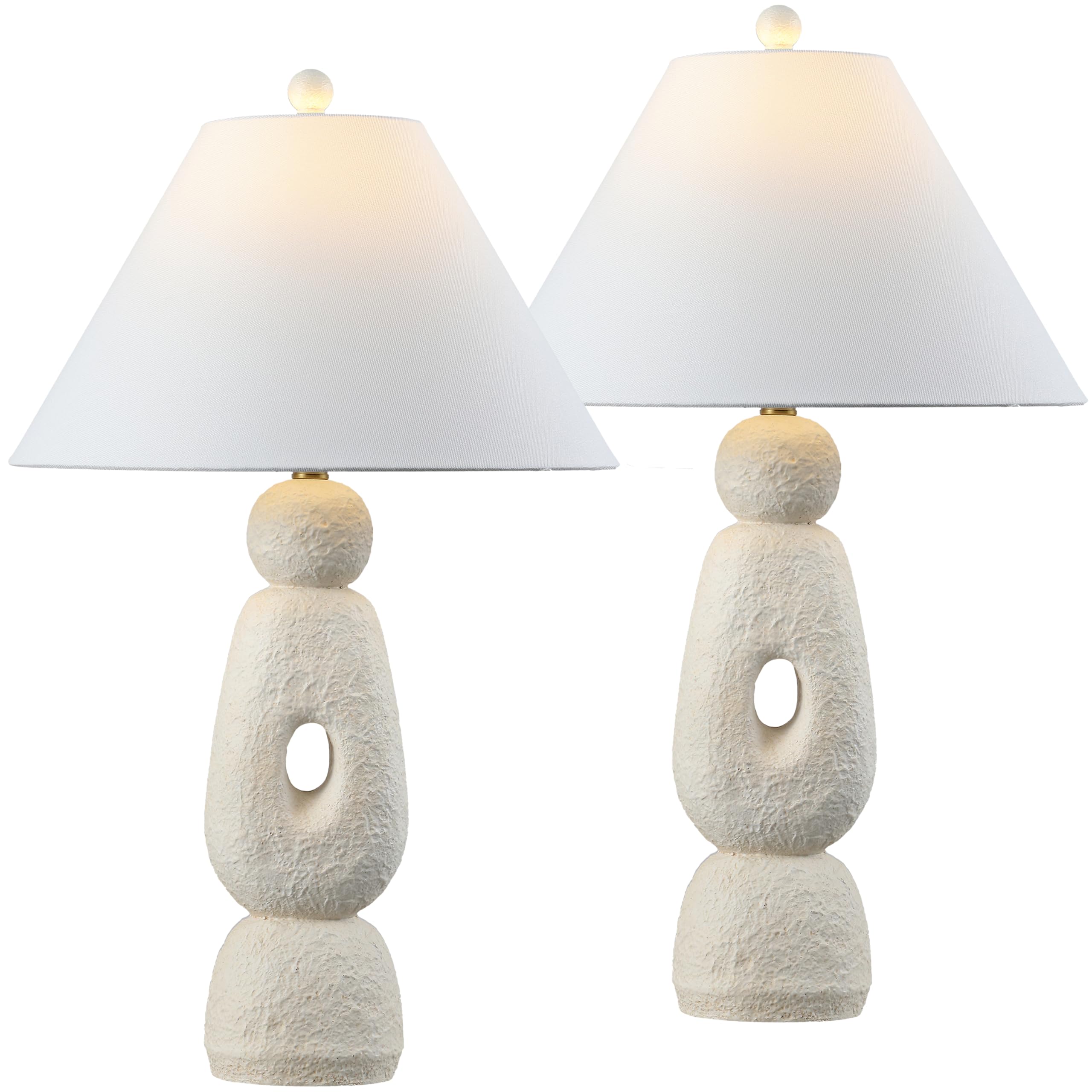 JONATHAN Y 28 Antique White Modern Organic Minimalist Table Lamp Set of 2, Textured Resin Bedside Lamps with White Linen Shade, 