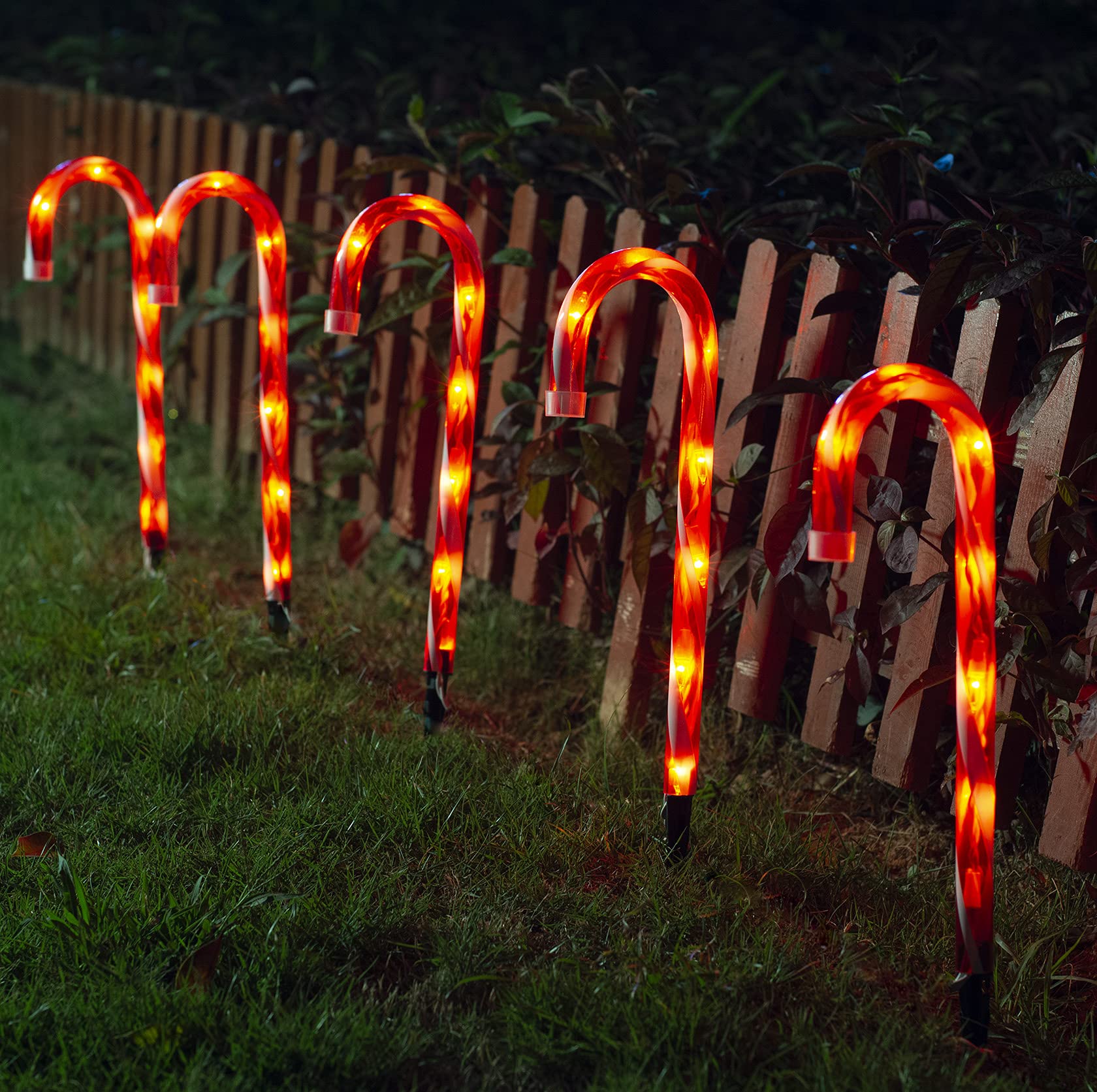 Christmas Candy Cane Lights Outdoor Pathway,12 Inch Candy Cane Driveway Makers Set Of 5 Lighted Candy Canes, Candy Cane Sidewalk