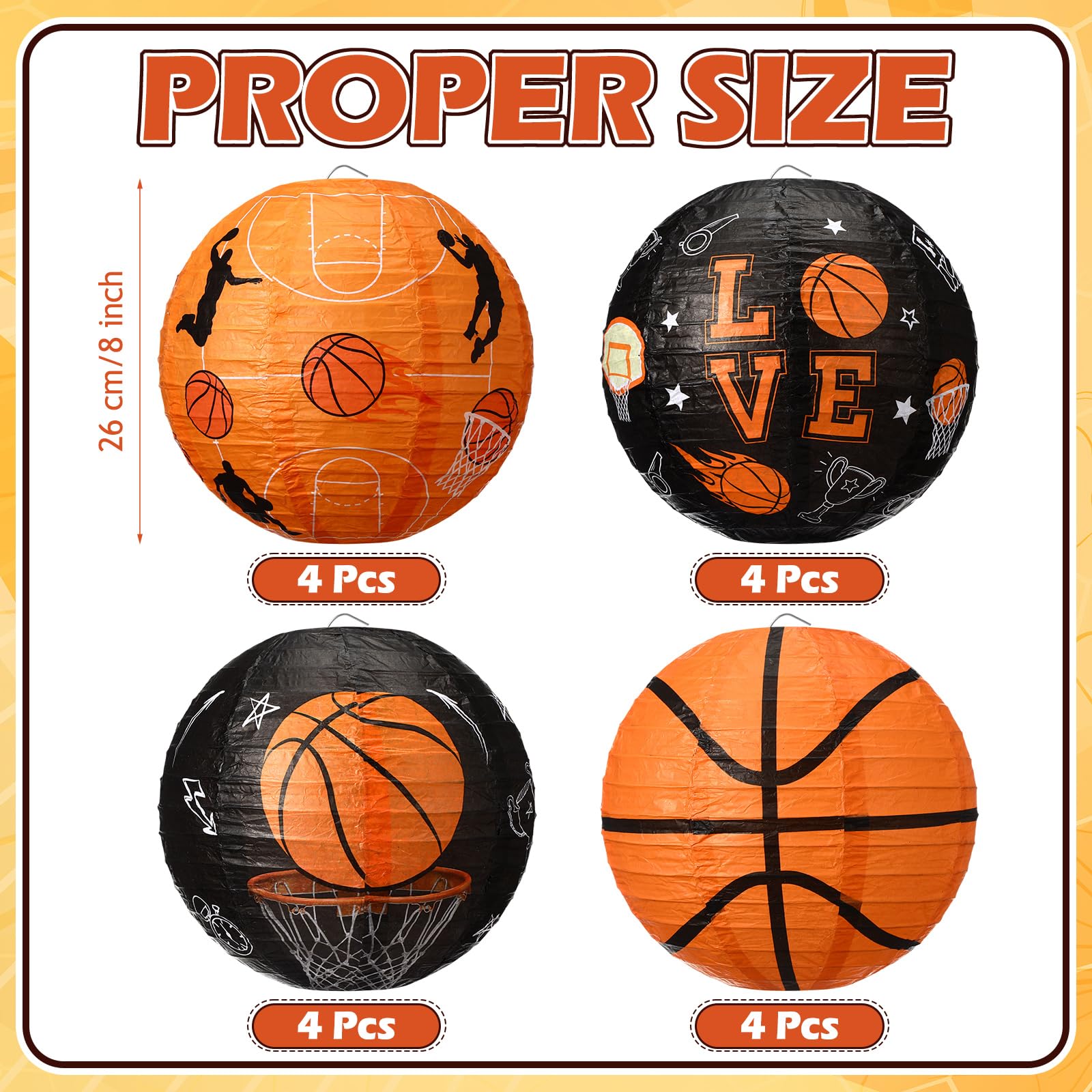 Vihose 12 Pieces Basketball Party Decorations Basketball Paper Lanterns Basketball Hanging Lanterns Sports Party Round Lanterns
