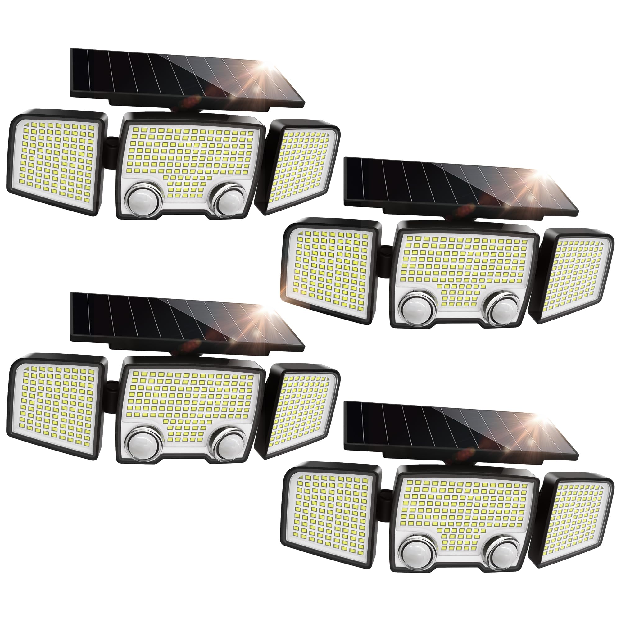 UME Solar Outdoor Lights, 332 LED, Motion Sensor, IP65 Waterproof, 270° Angle, 4 Pack, Black, Model 4-7K