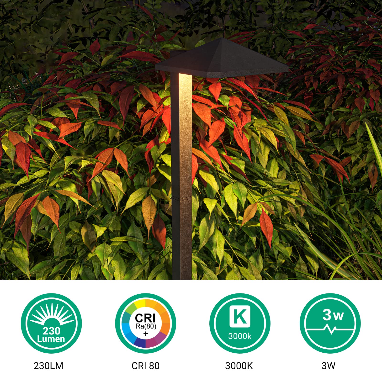 Edishine 3W Low Voltage Landscape Lighting, 230Lm, 3000K Led Pathway Lights, Waterproof, 4