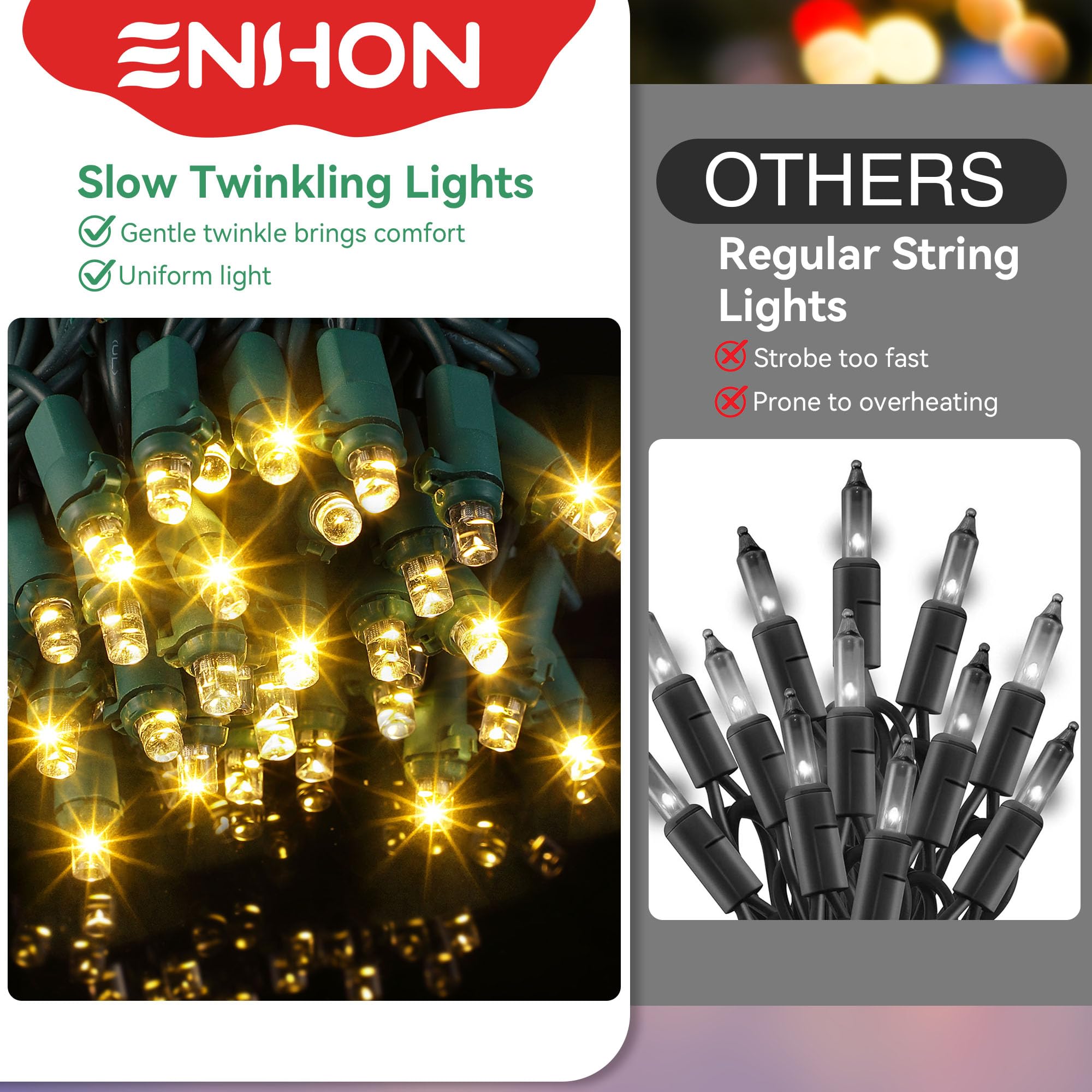 Enhon Slow Twinkling Christmas Lights, 100 Lights 35 Ft Twinkle Lights Pulsing Christmas Lights, 5Mm Led Wide Angle Soft Random Shimmering Light Set With Green Wire(Warm White,1 Pack)