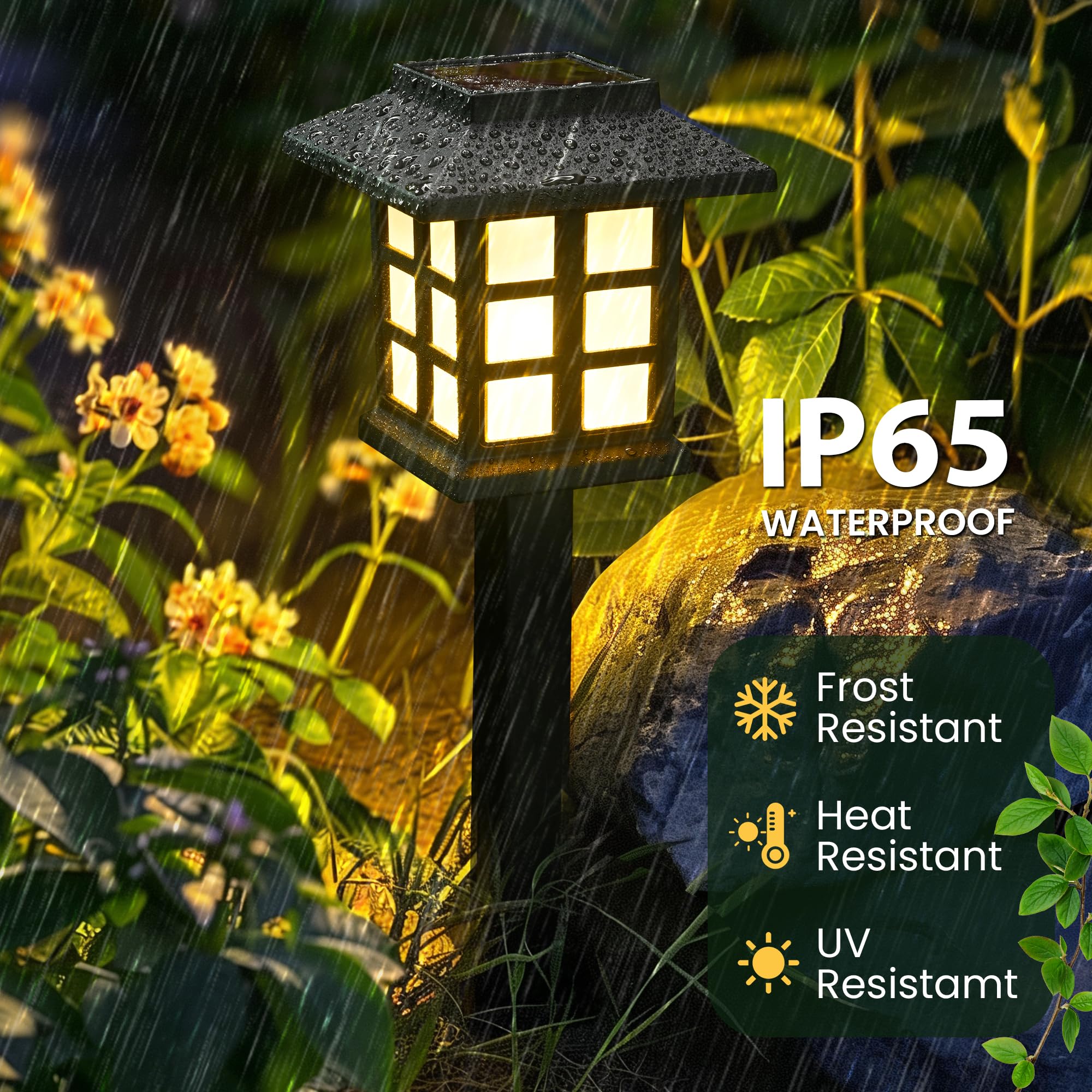 Gigalumi Solar Outdoor Lights - 8 Pack Led Waterproof Garden Path Lights, Black, 10 Hours Of Lighting, Model 8-Fxd