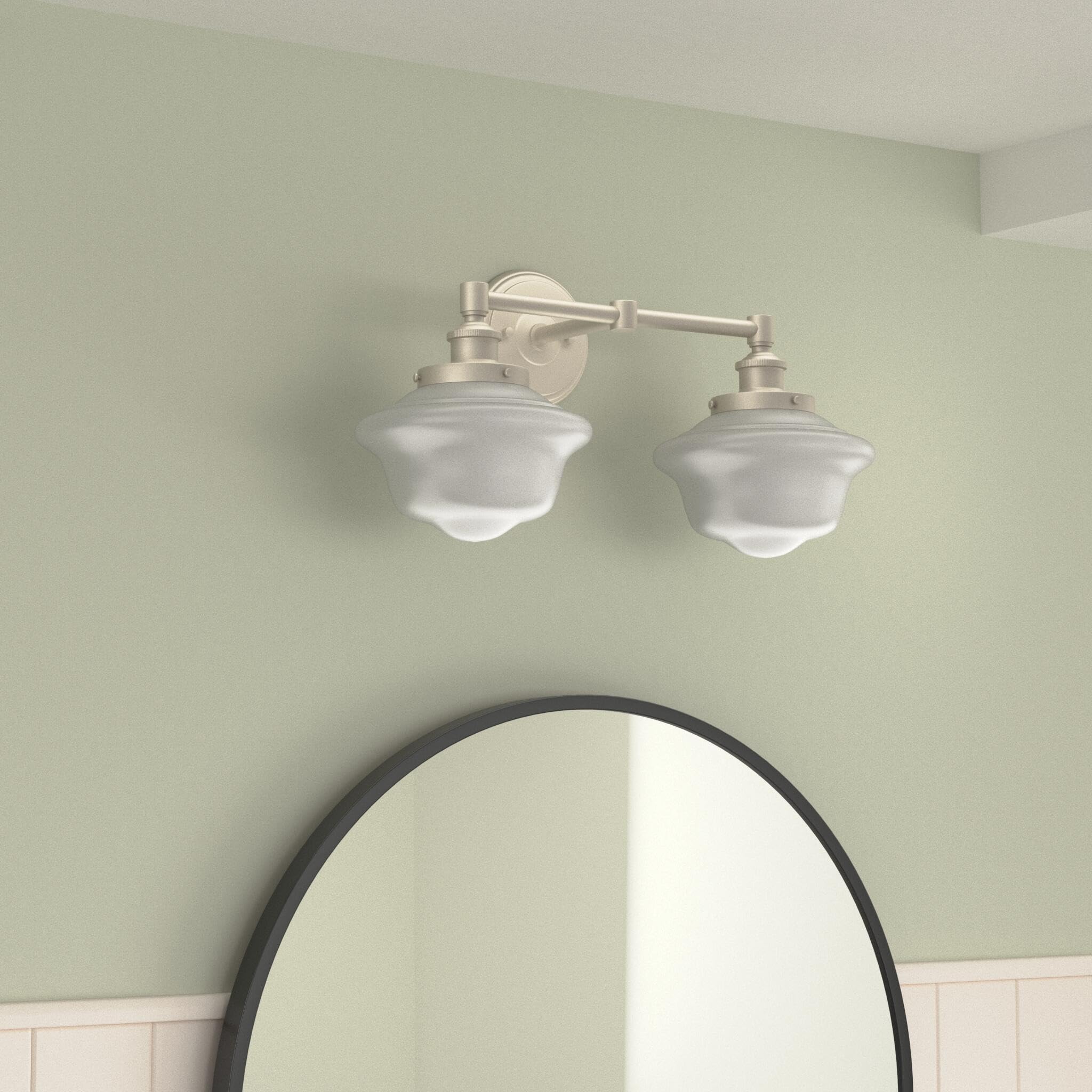 Linea di Liara Bathroom Light Fixture - 2-Light Vanity Light, Brushed Nickel, Glass Shades, Model LL-WL272-MILK-BN