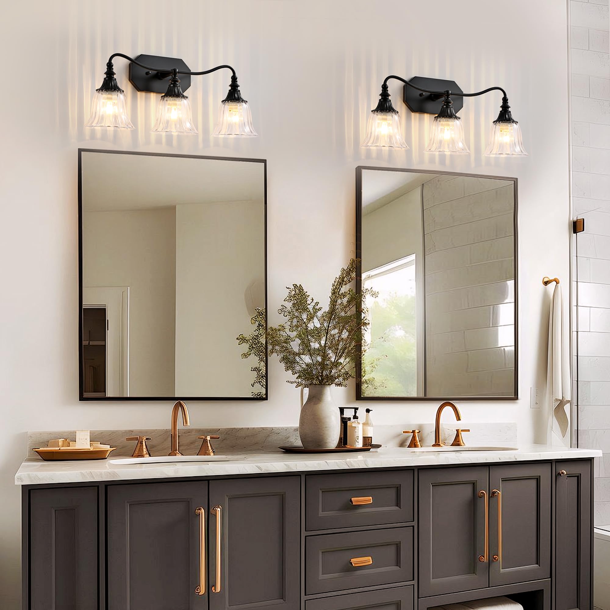 Lmnlvn Bathroom Vanity Black Vintage Light Fixture  3 Lights Bathroom Lighting Matte Antique Brass Finish With Crystal Glass Shade  Black Vintage Vanity Light For Bathrooms