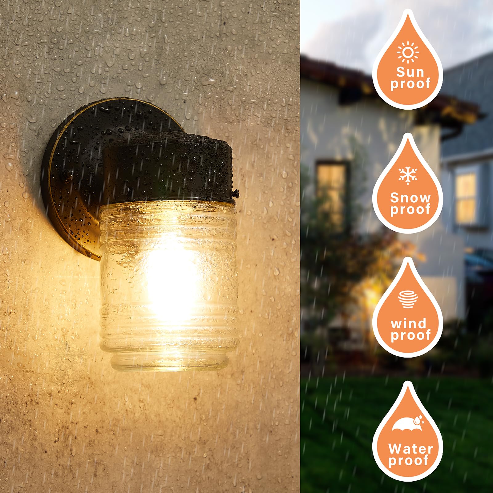 Ejiaxin Outdoor Wall Lanterns, Waterproof Black Sconce Lights With Clear Glass Shade, E26 Socket