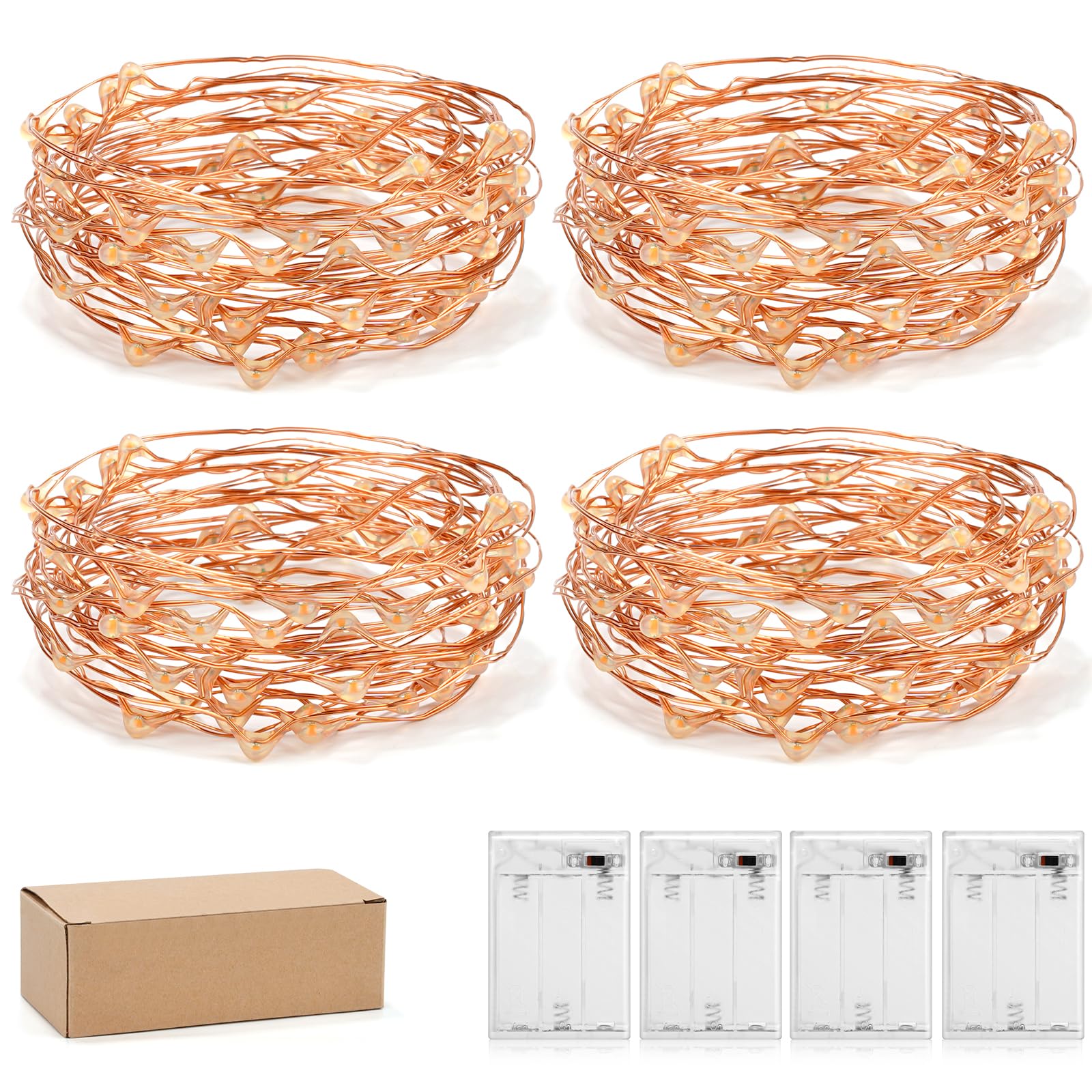 Ariceleo Led Fairy Lights, 4 Pack Mini Battery Operated Copper Wire, 5M Blue - Perfect For Bedroom, Christmas, Parties, And Weddings