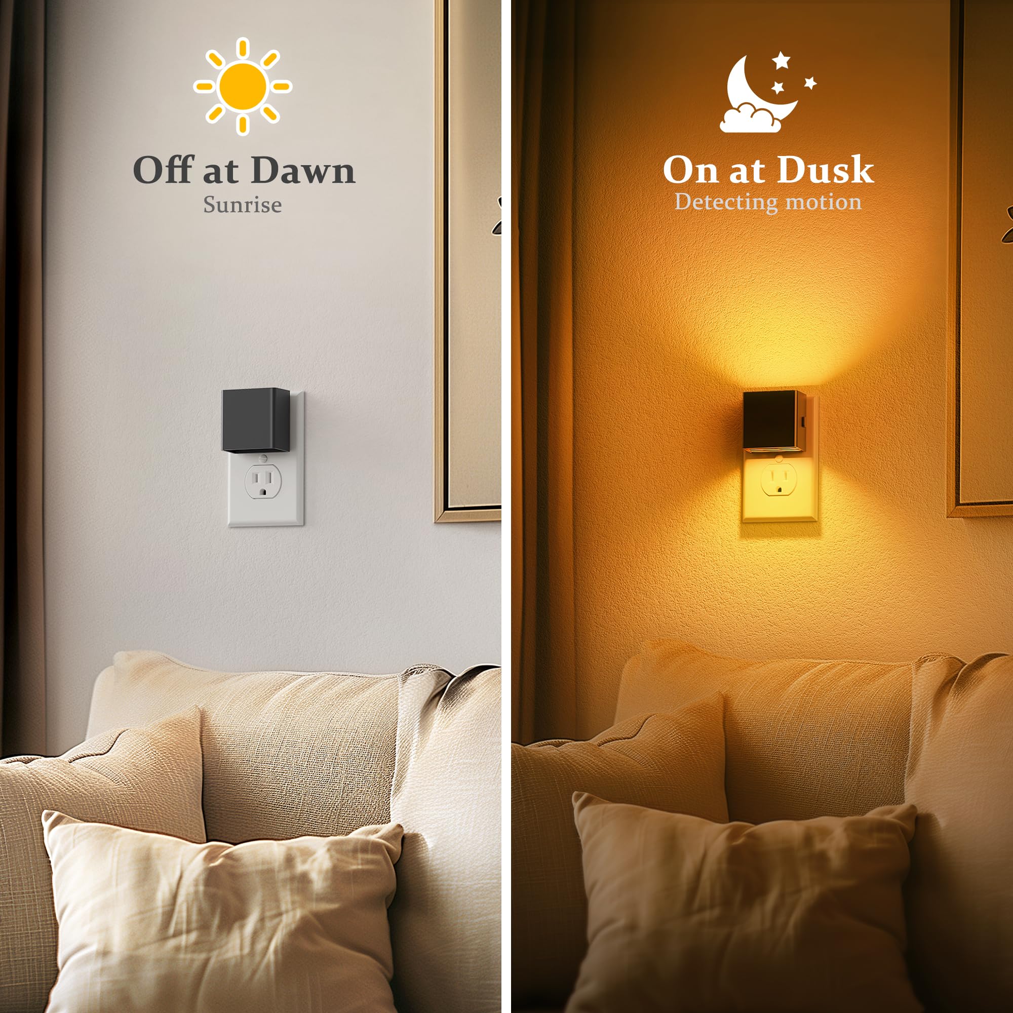 Jandcase Night Light, Automatic Night Lights Plug Into Wall, 2 Pack Modern Night Lights With Auto Light Sensor, Amber Brightness