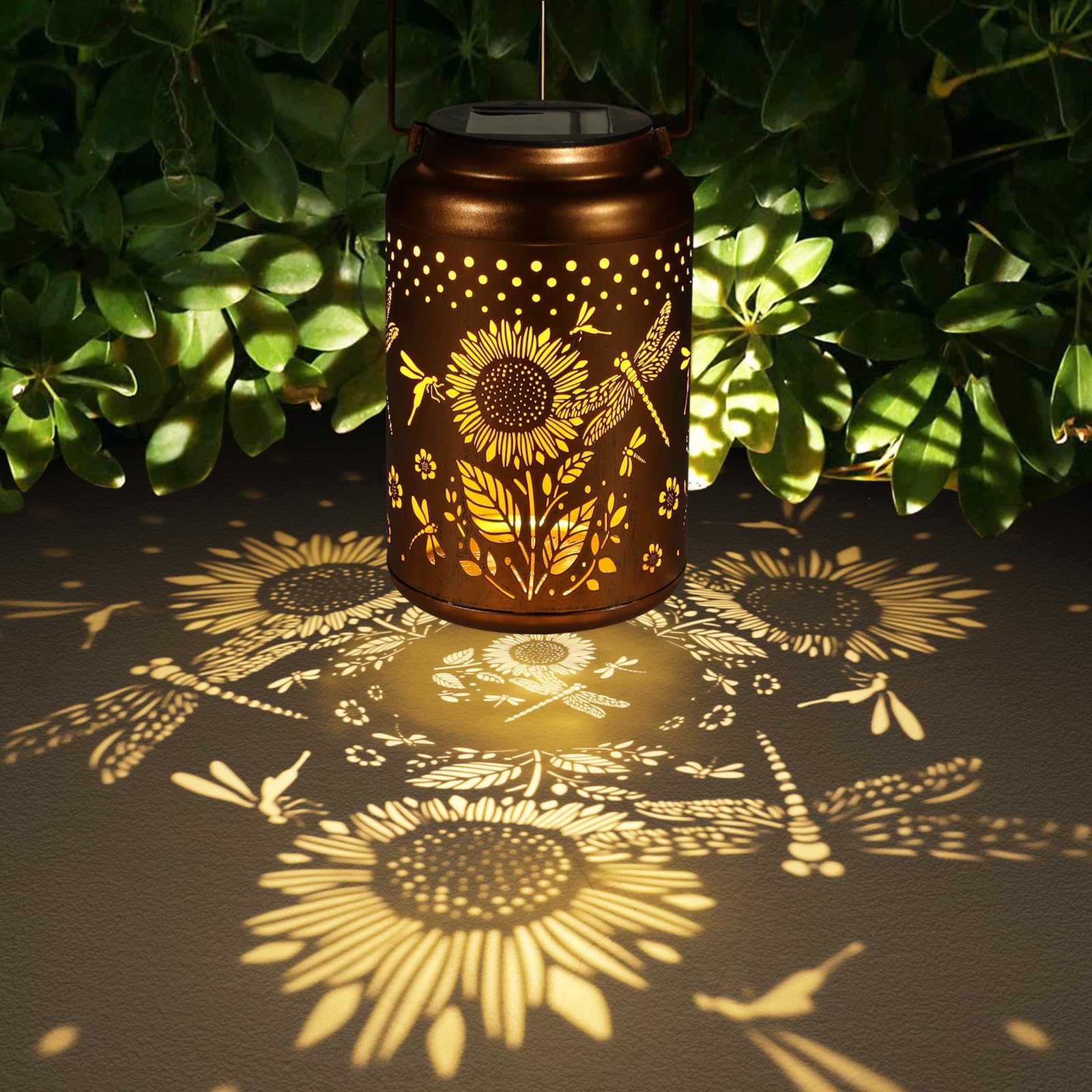 Sunflower Solar Lantern Outdoor Hanging Dragonfly Lights Christmas Birthday Gifts For Women Mom Metal Garden Decor Outside Water