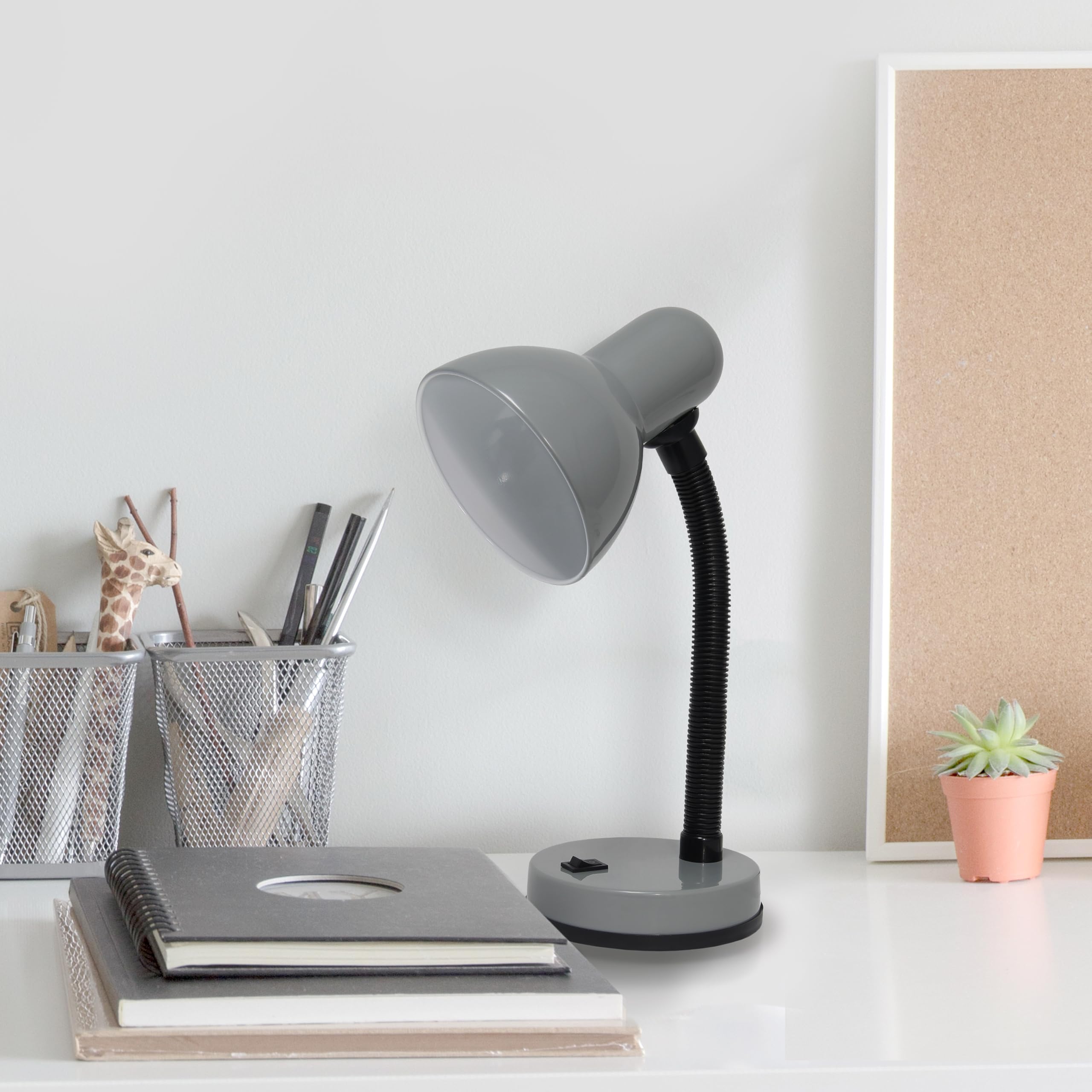 Simple Designs Gooseneck Study Desk Lamp, 14.25" Gray Metal, Model LD1088-GRY
