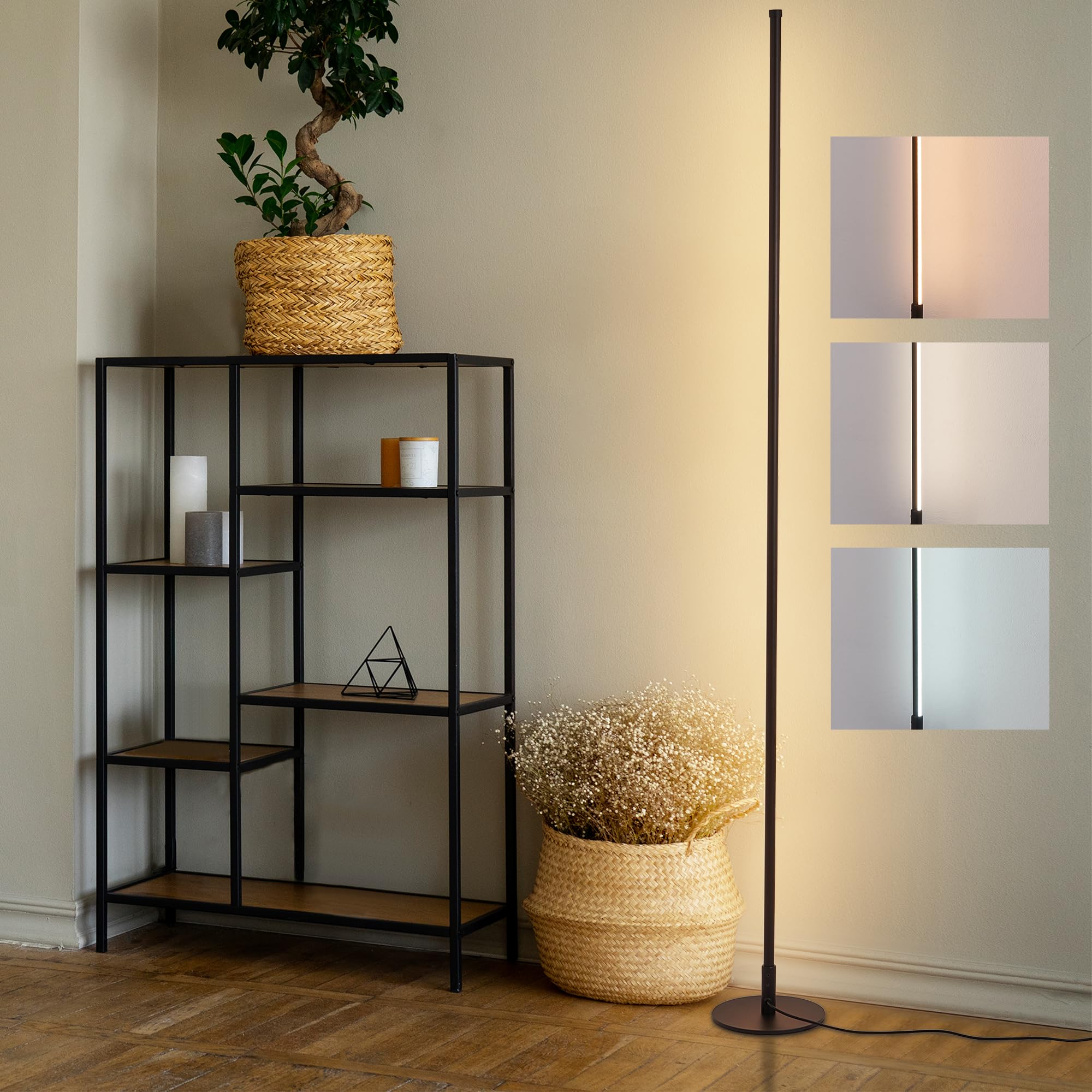 38GARDEN LED Corner Lamp, 56'' Standing Floor Lamp with Foot Switch, Modern Floor Lamp with 3 Color Temperatures,Tall Lamp for L